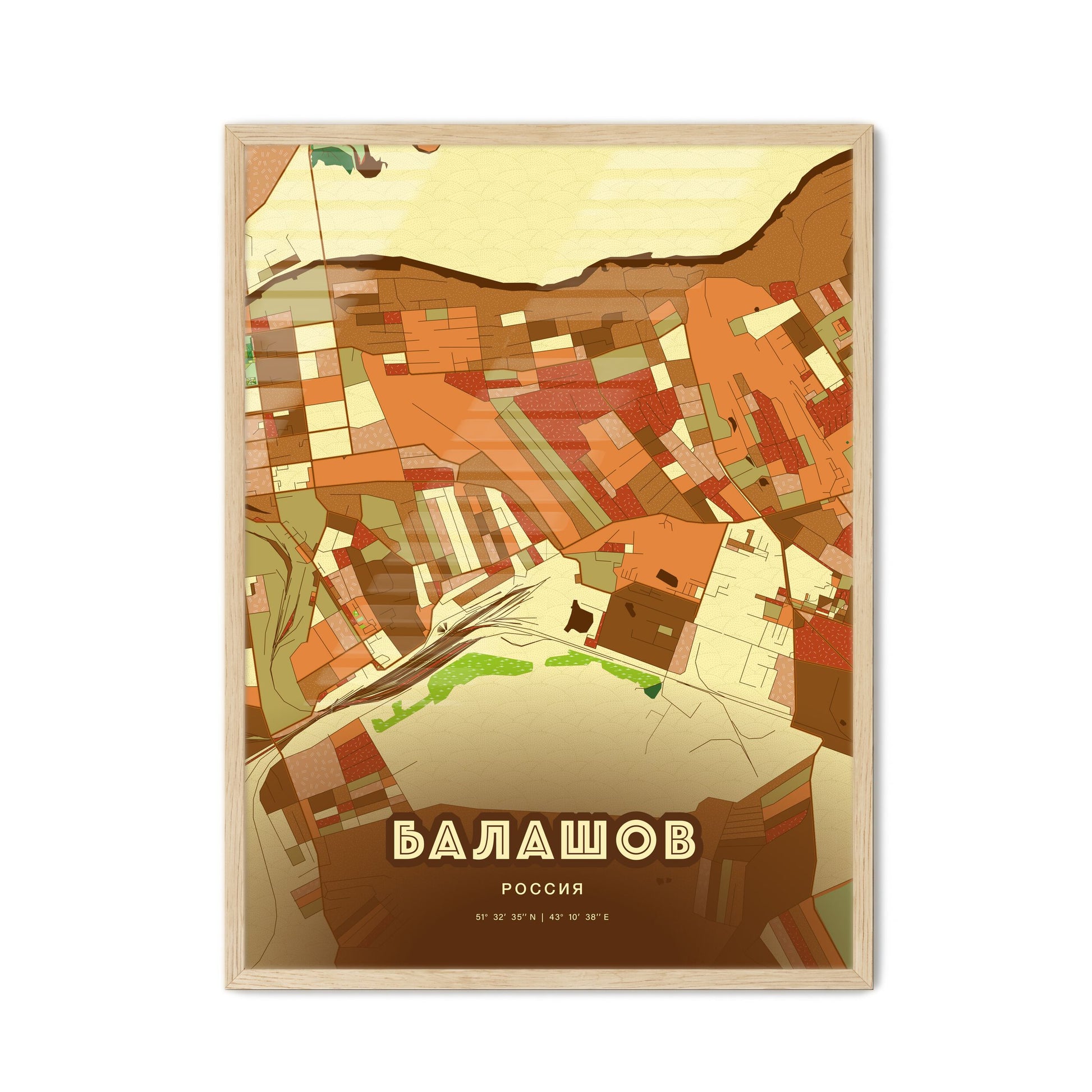 Colorful BALASHOV RUSSIA Fine Art Map Farmhouse