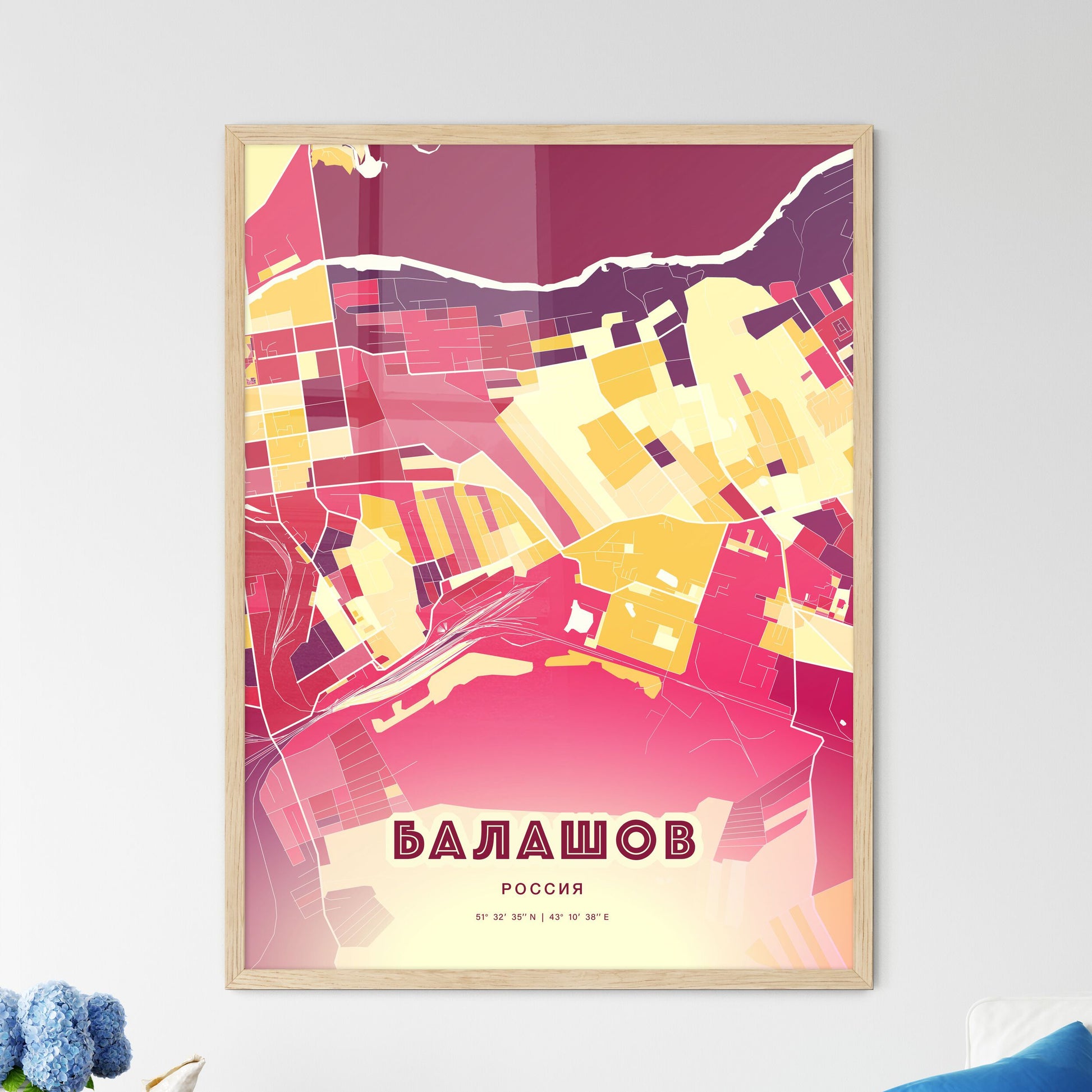 Colorful BALASHOV RUSSIA Fine Art Map Hot Red