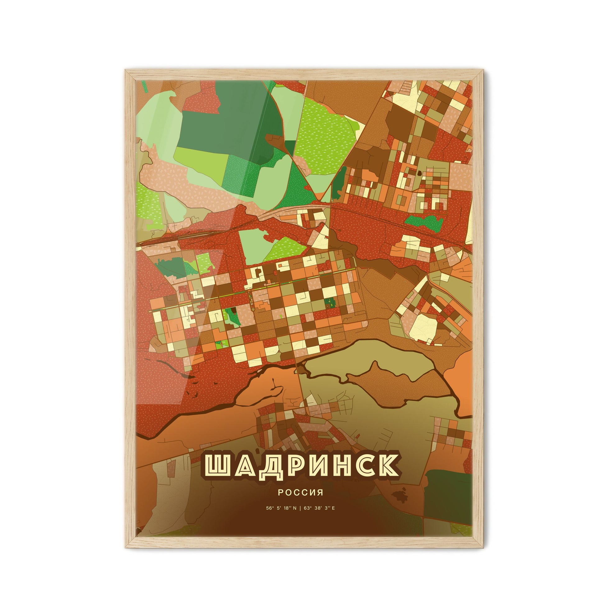 Colorful SHADRINSK RUSSIA Fine Art Map Farmhouse