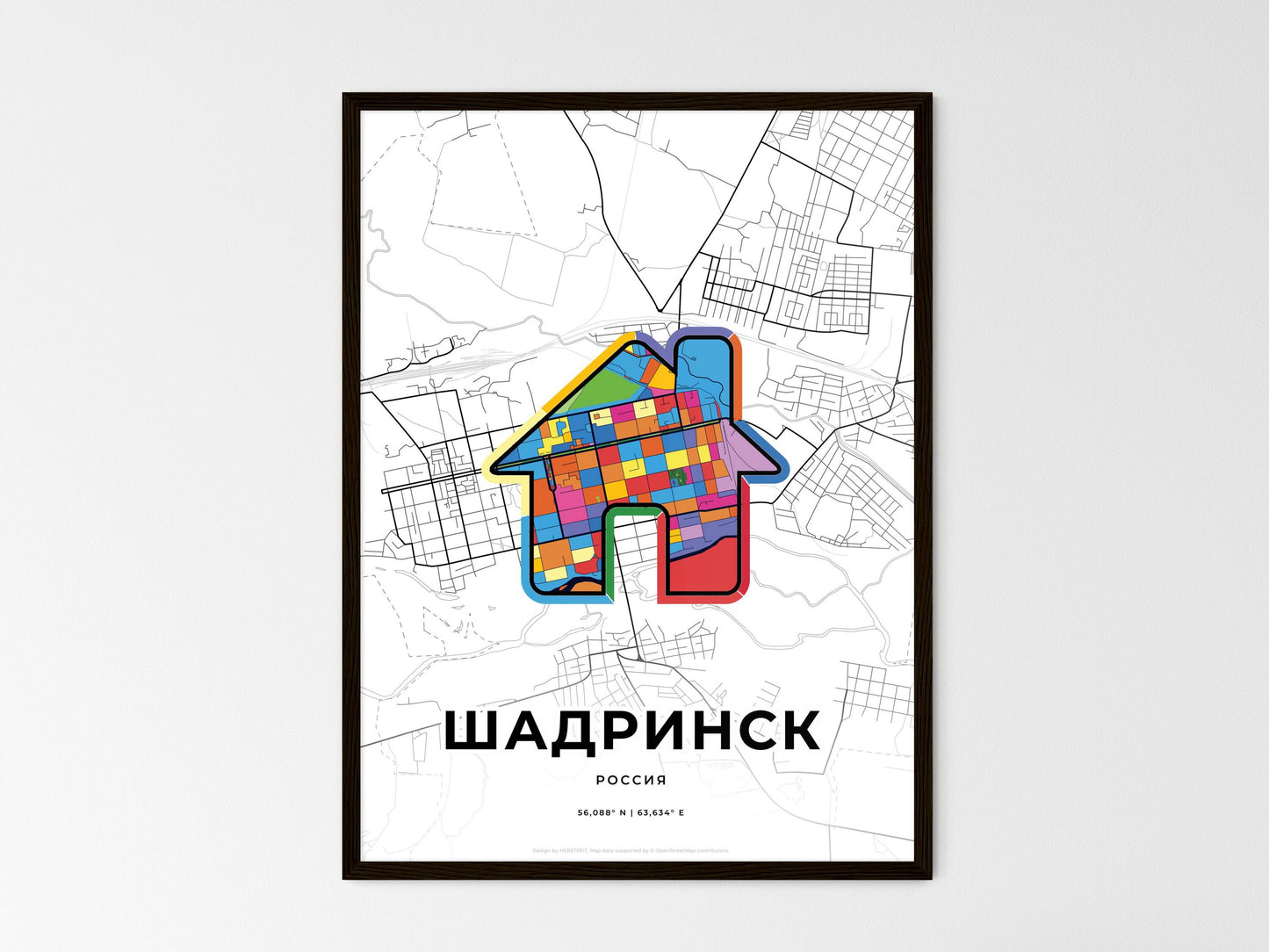 Shadrinsk Russia wedding art map with home icon