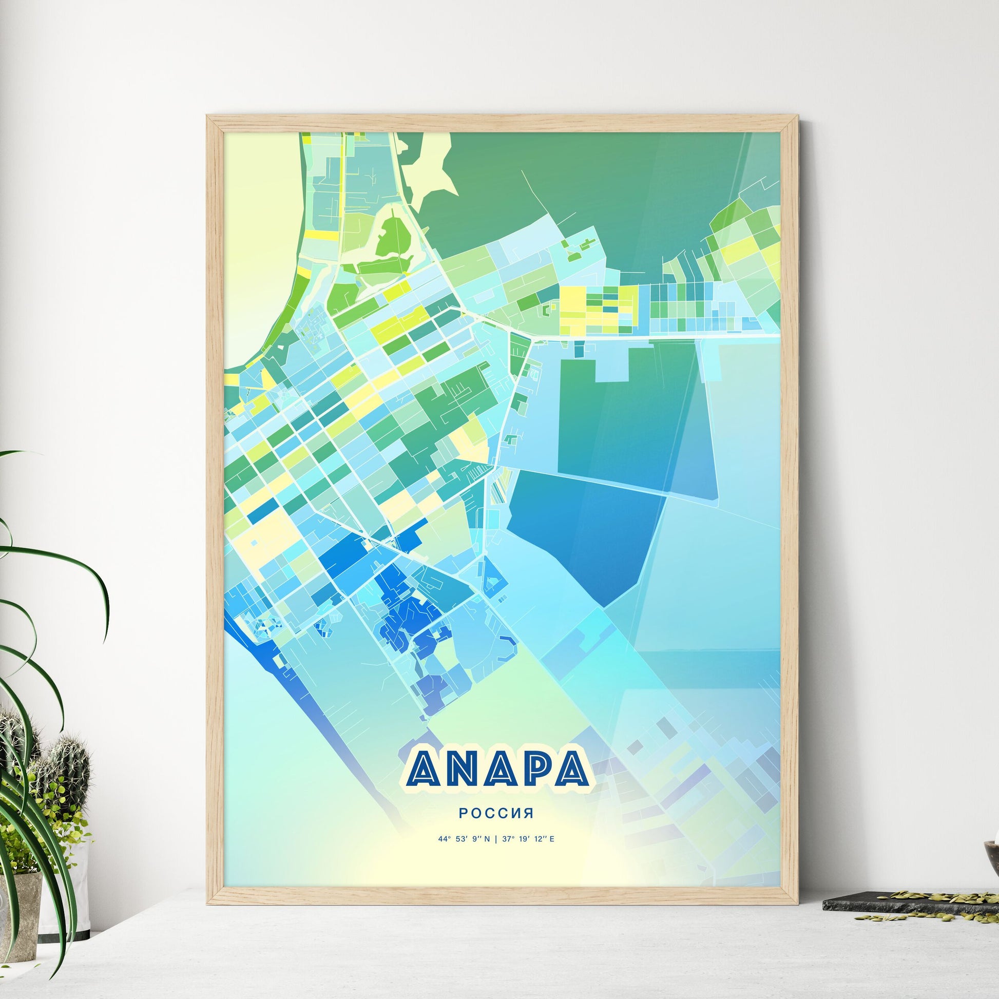 Colorful ANAPA RUSSIA Fine Art Map Cool Blue