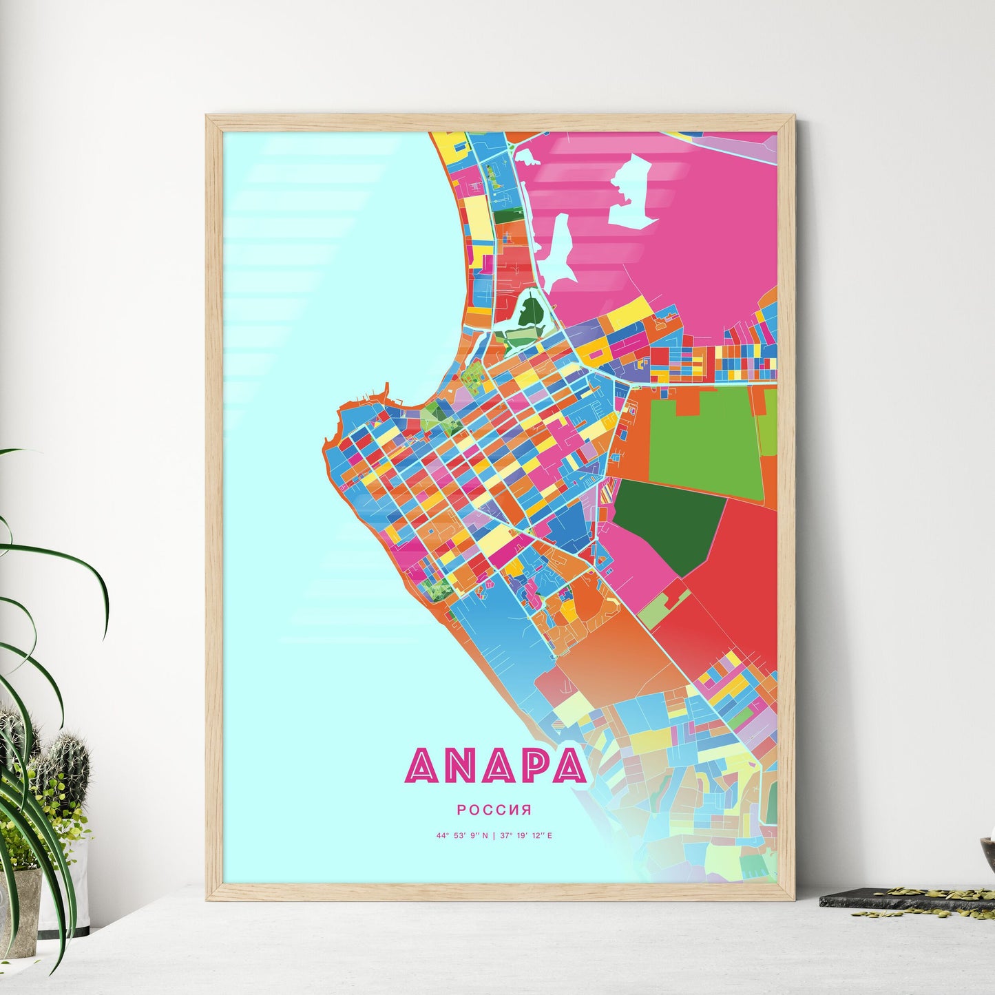 Colorful ANAPA RUSSIA Fine Art Map Crazy Colors