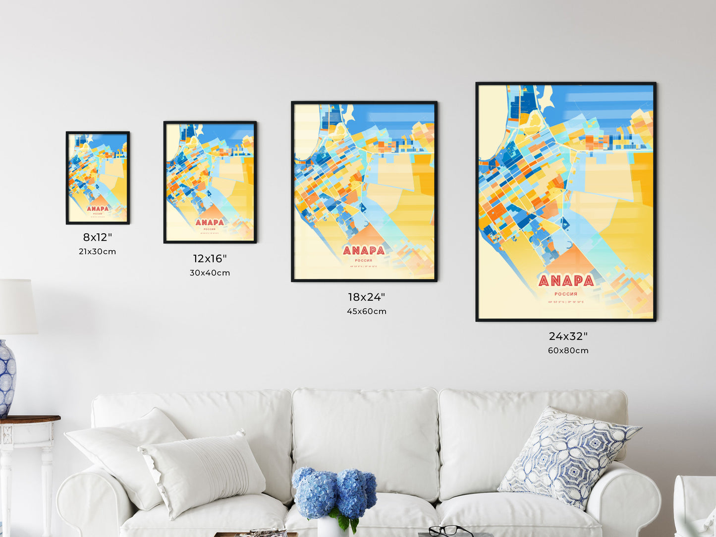 Colorful ANAPA RUSSIA Fine Art Map Blue Orange