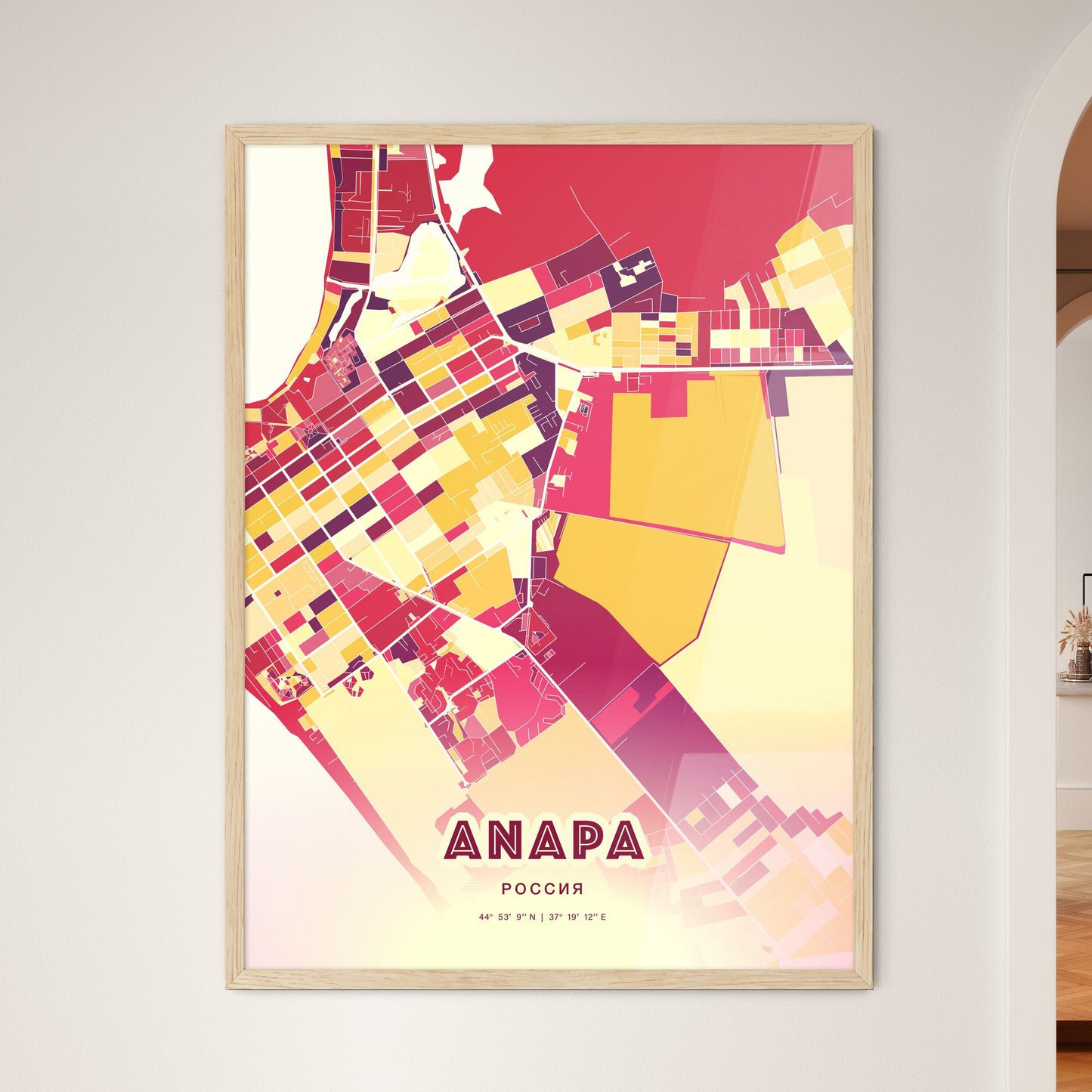 Colorful ANAPA RUSSIA Fine Art Map Hot Red