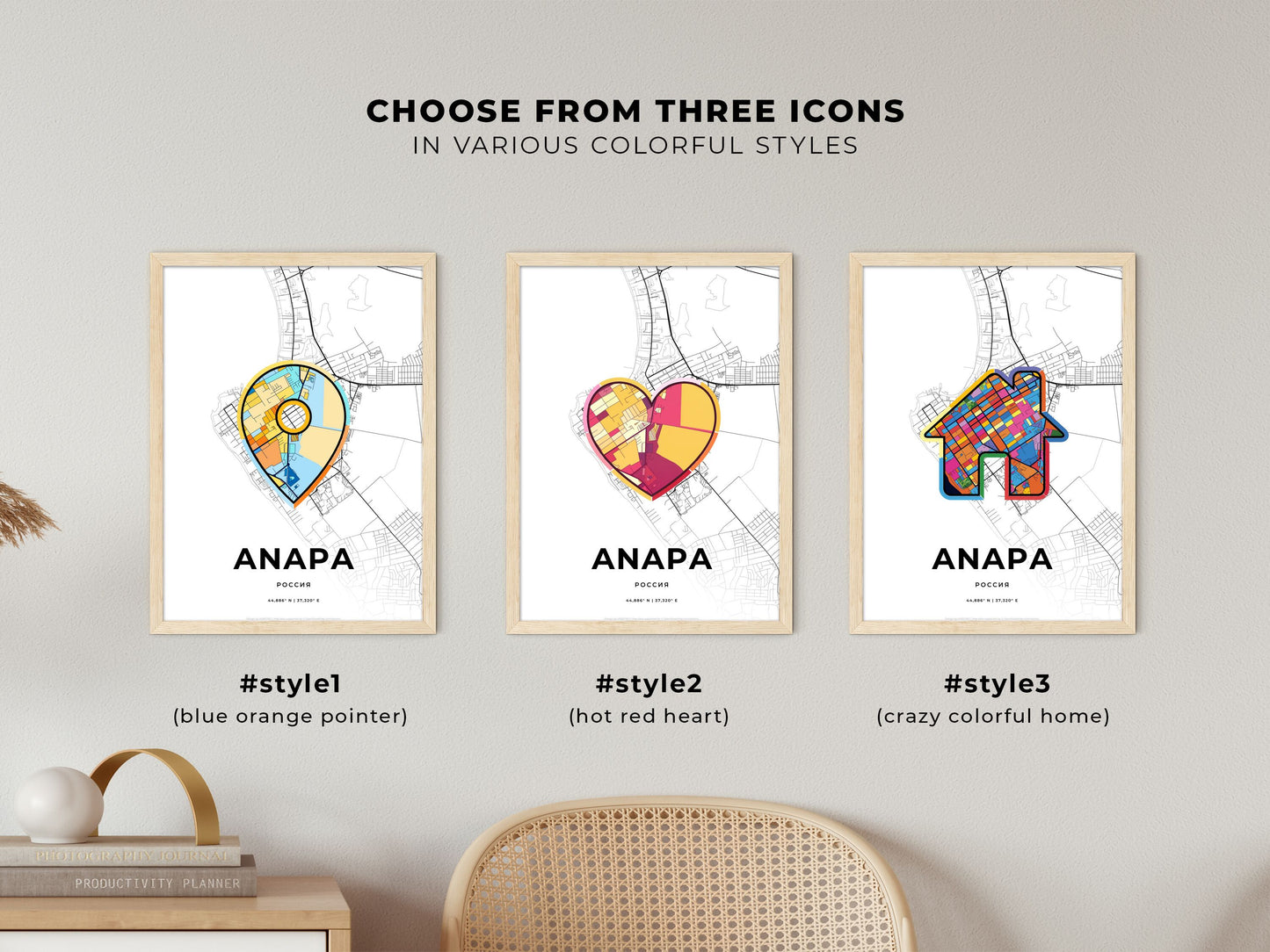 Anapa Russia maps with colorful icons