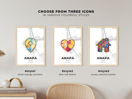 Anapa Russia maps with colorful icons
