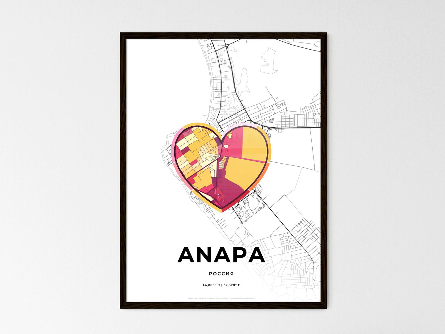 Anapa Russia wedding art map with heart icon