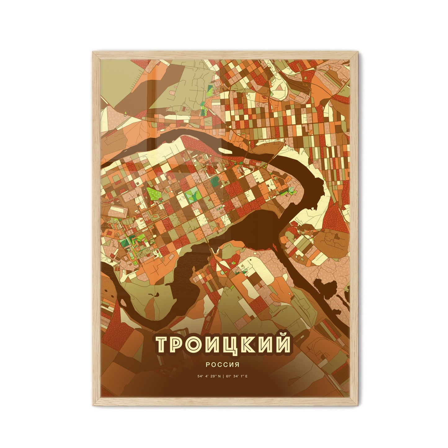 Colorful TROITSK RUSSIA Fine Art Map Farmhouse