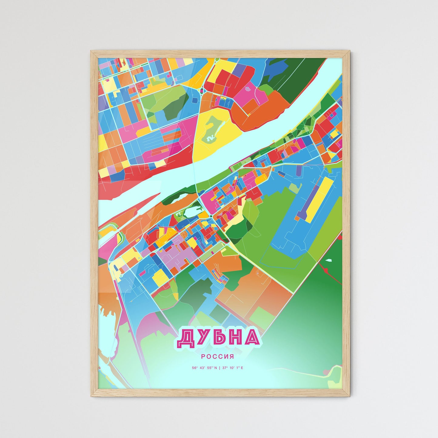 Colorful DUBNA RUSSIA Fine Art Map Crazy Colors