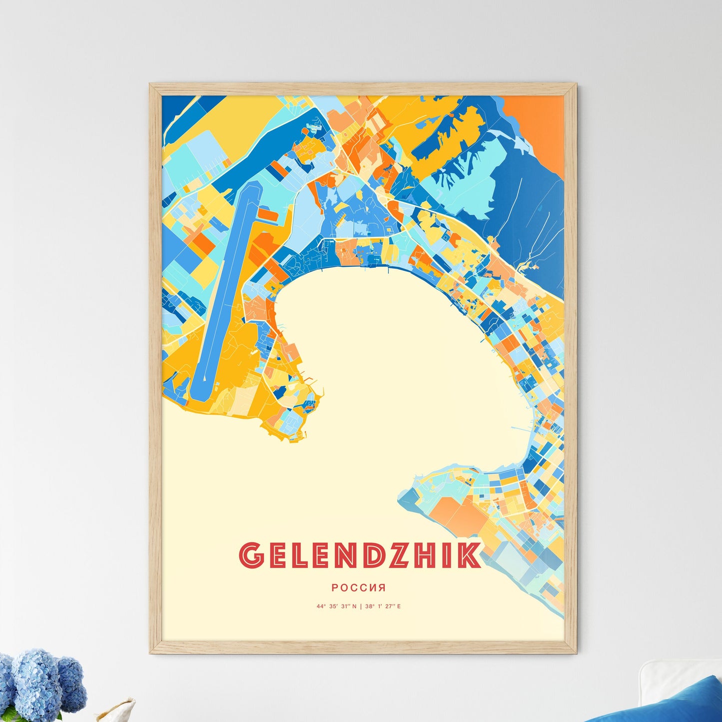 Colorful GELENDZHIK RUSSIA Fine Art Map Blue Orange