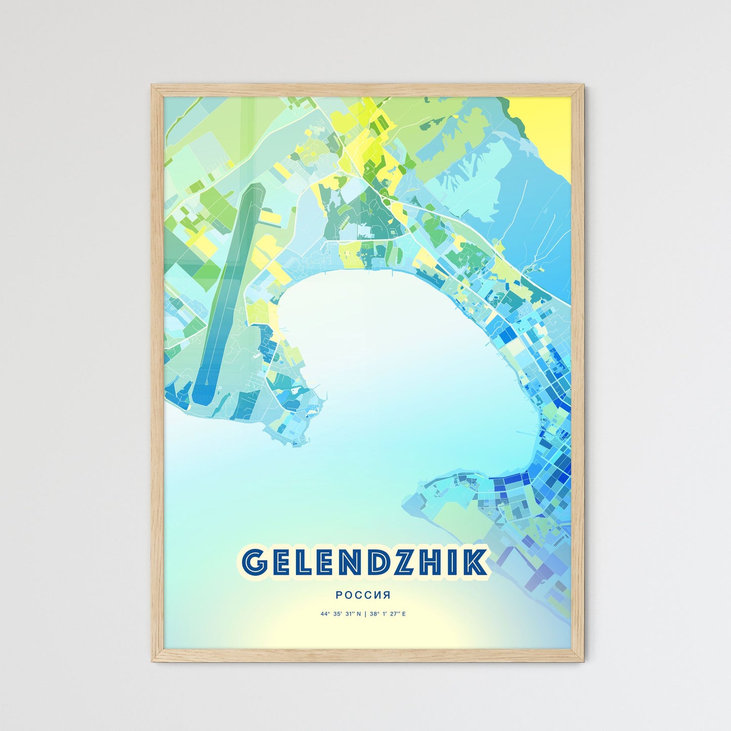 Colorful GELENDZHIK RUSSIA Fine Art Map Cool Blue