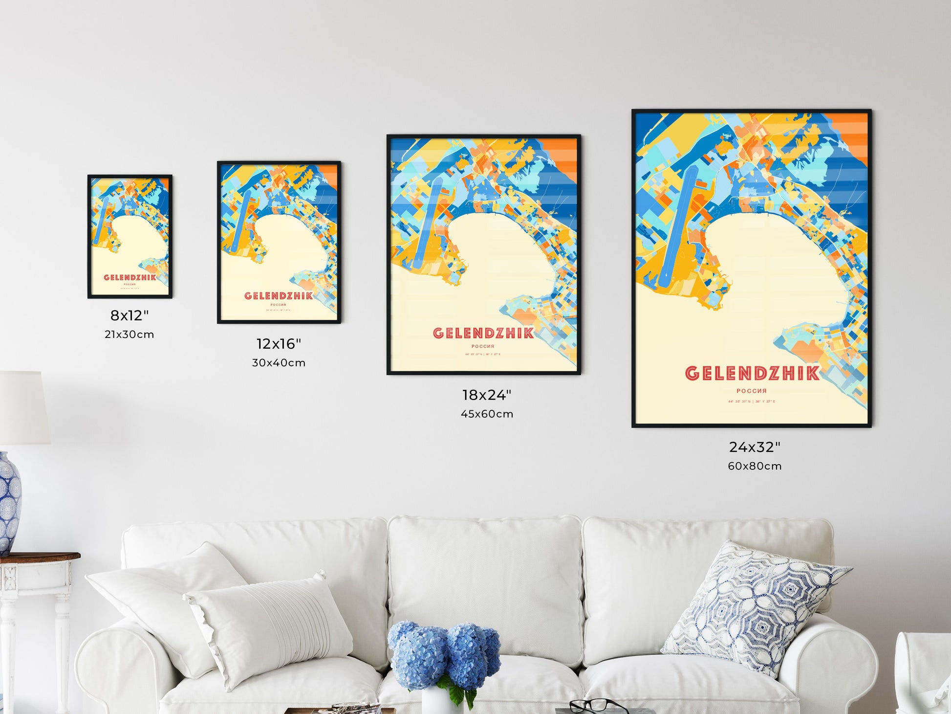 Colorful GELENDZHIK RUSSIA Fine Art Map Blue Orange