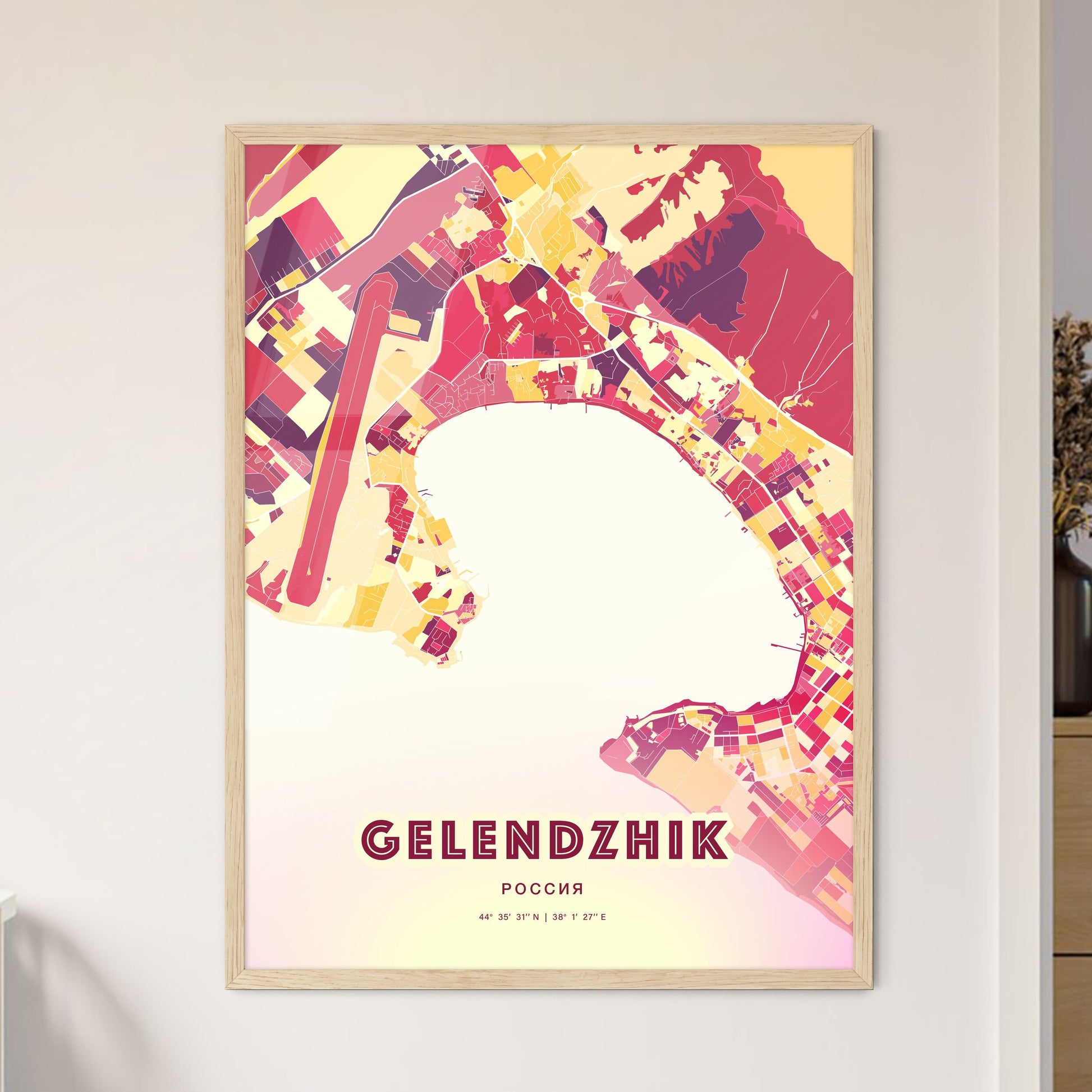 Colorful GELENDZHIK RUSSIA Fine Art Map Hot Red