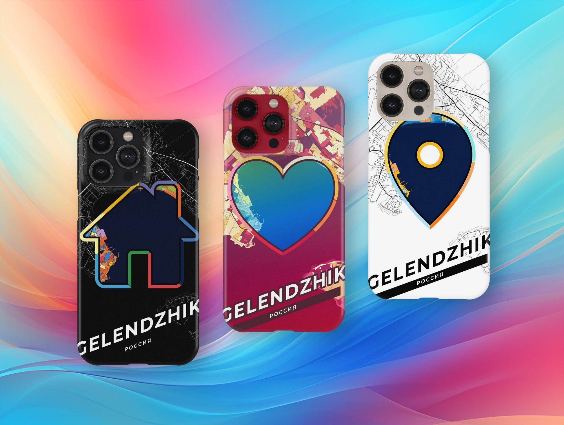 Gelendzhik Russia slim phone case with colorful icon. Birthday, wedding or housewarming gift. Couple match cases.
