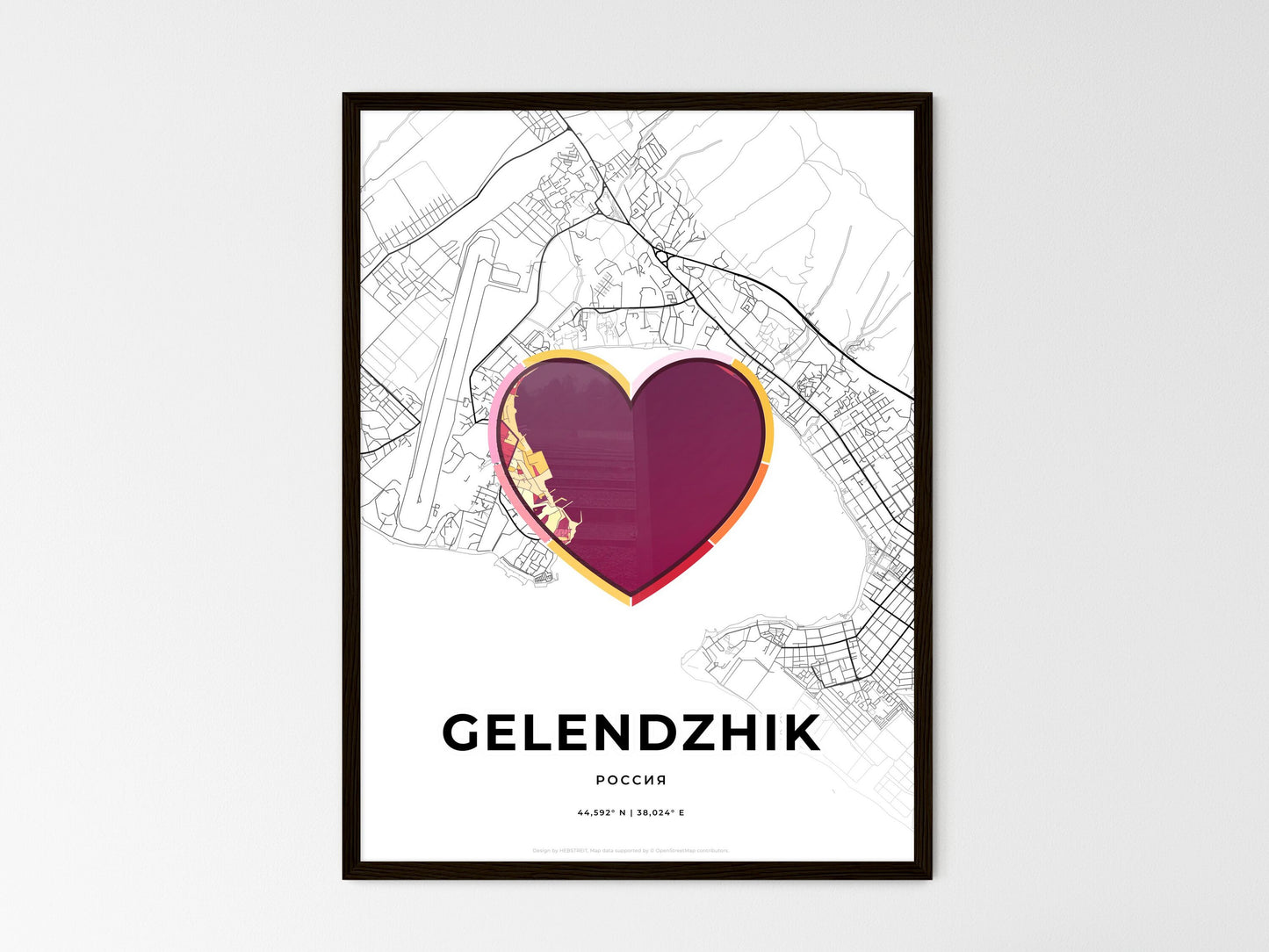 Gelendzhik Russia wedding art map with heart icon