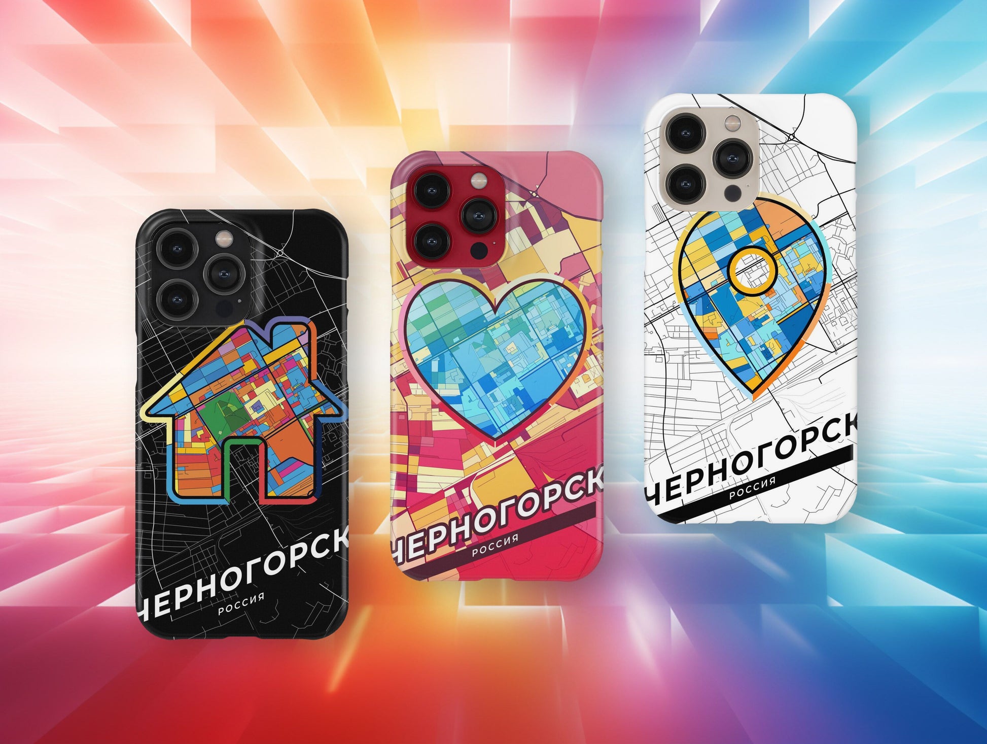 Chernogorsk Russia slim phone case with colorful icon. Birthday, wedding or housewarming gift. Couple match cases.