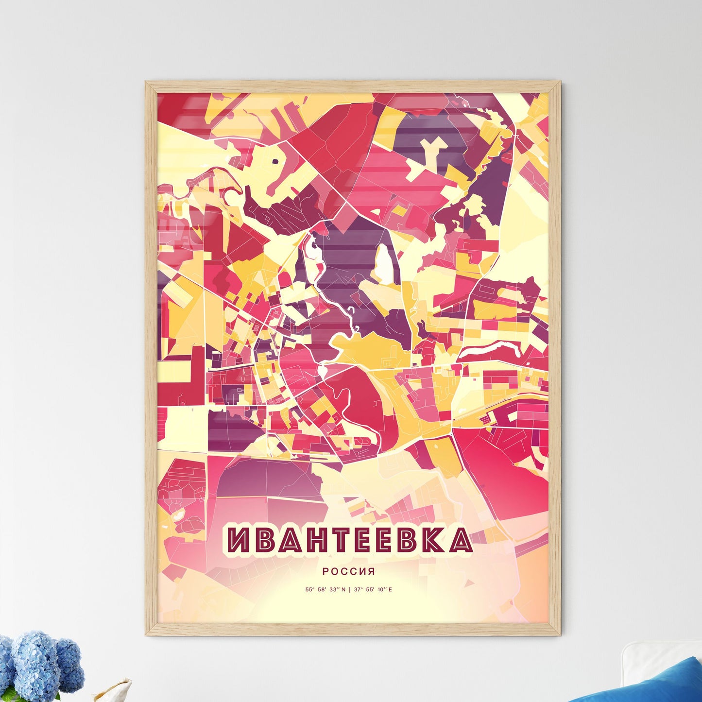 Colorful IVANTEYEVKA RUSSIA Fine Art Map Hot Red