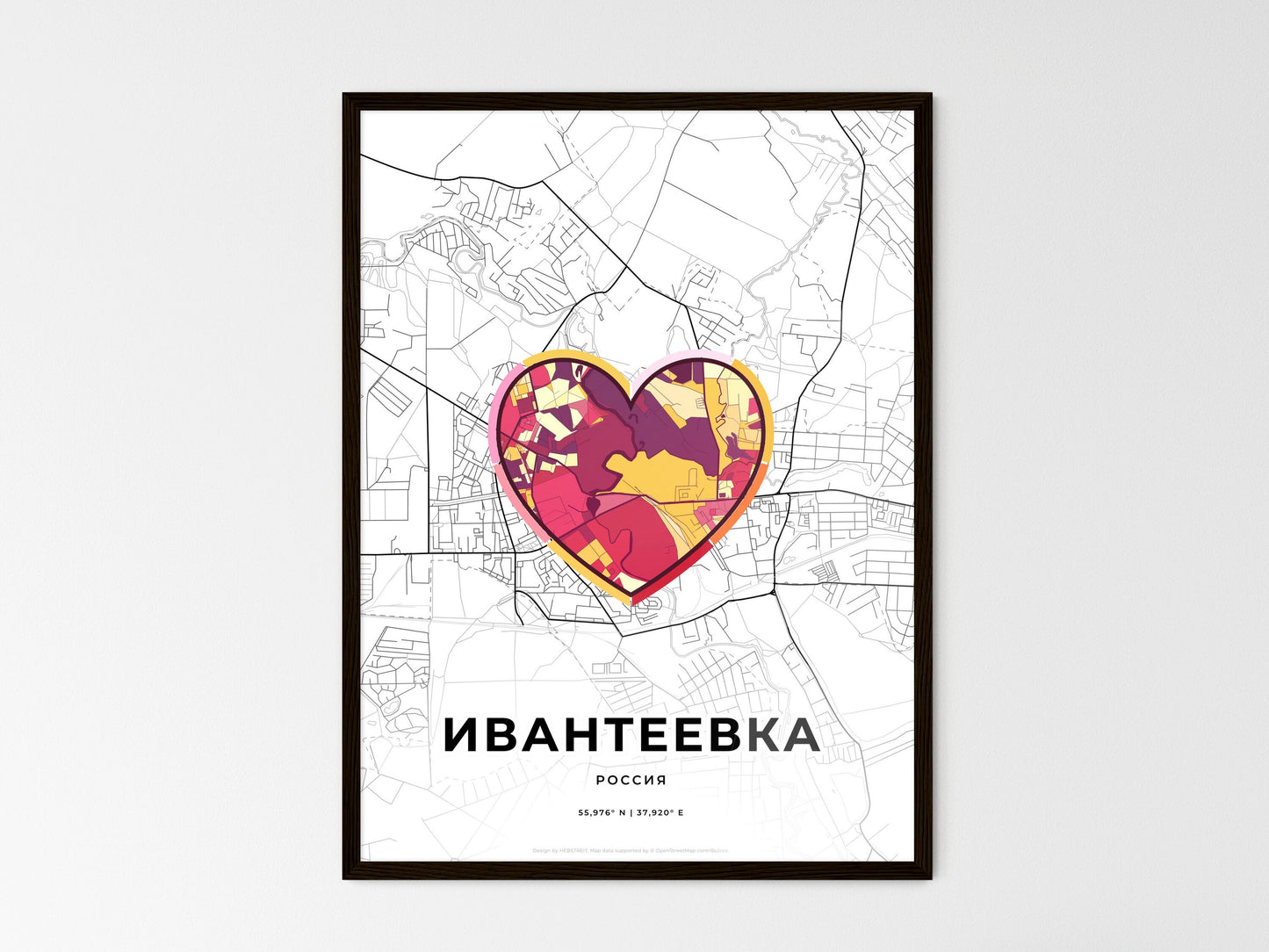Ivanteyevka Russia wedding art map with heart icon