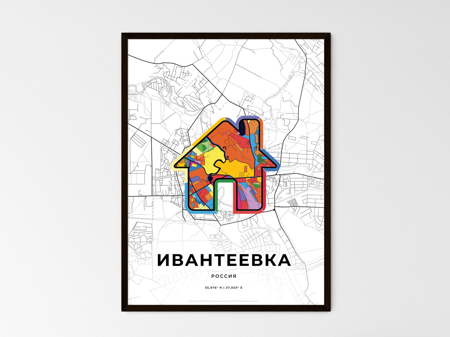 Ivanteyevka Russia wedding art map with home icon