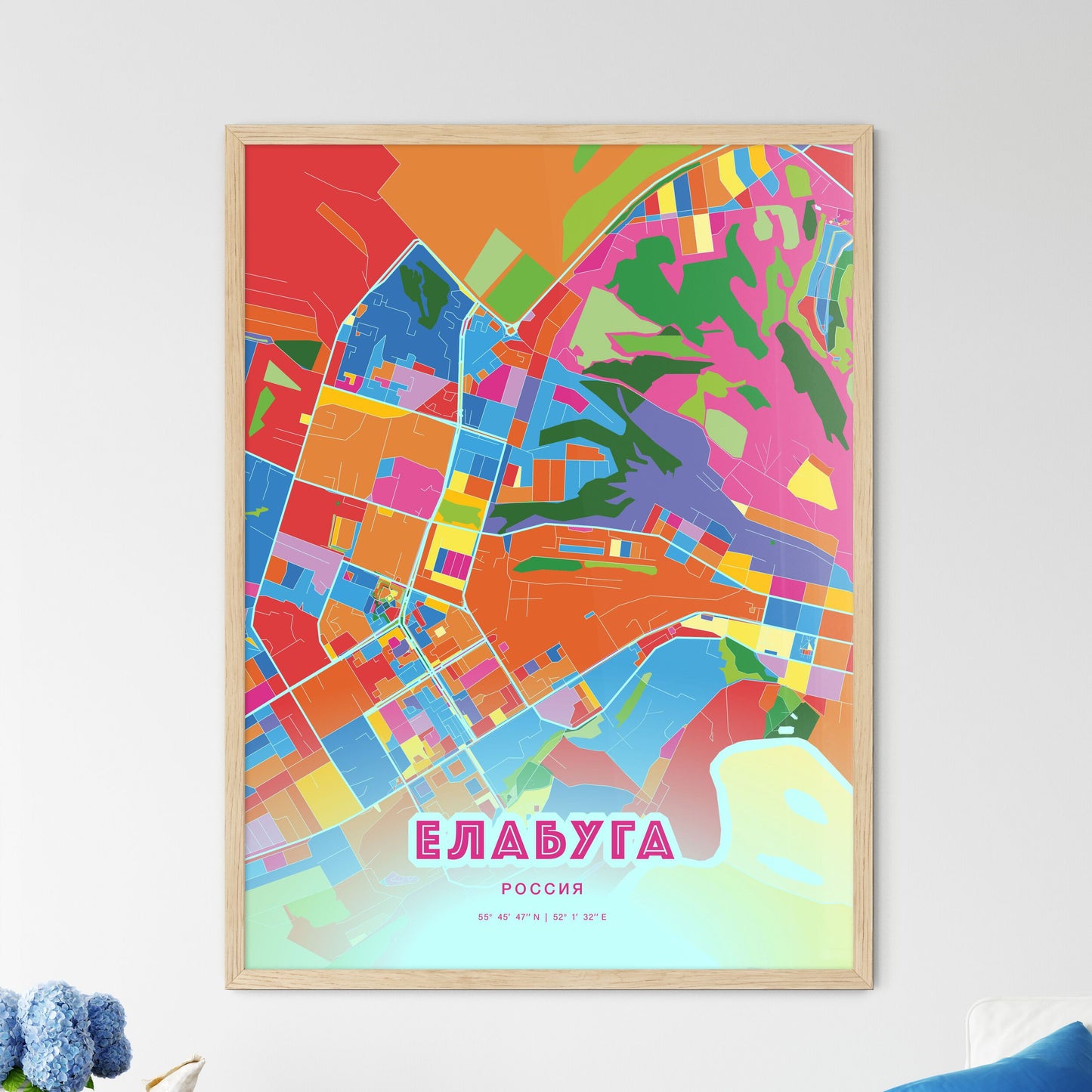 Colorful YELABUGA RUSSIA Fine Art Map Crazy Colors