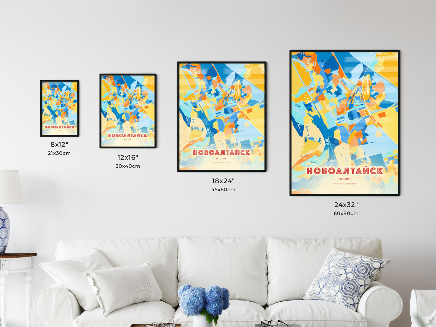 Colorful NOVOALTAYSK RUSSIA Fine Art Map Blue Orange