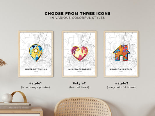 Anzhero-Sudzhensk Russia maps with colorful icons