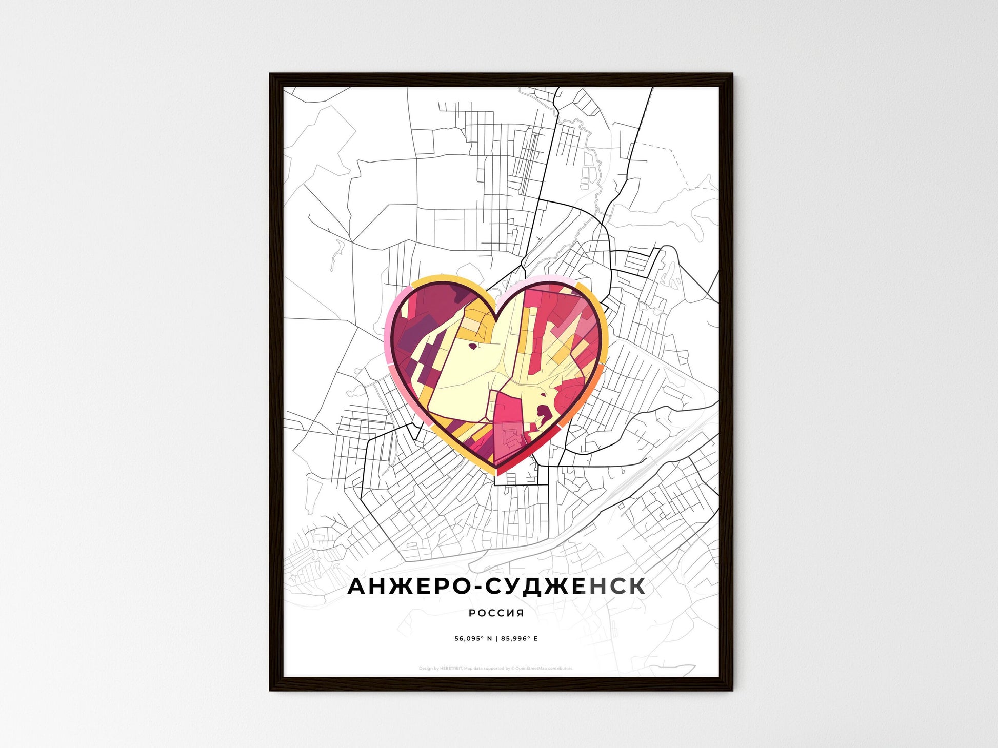 Anzhero-Sudzhensk Russia wedding art map with heart icon