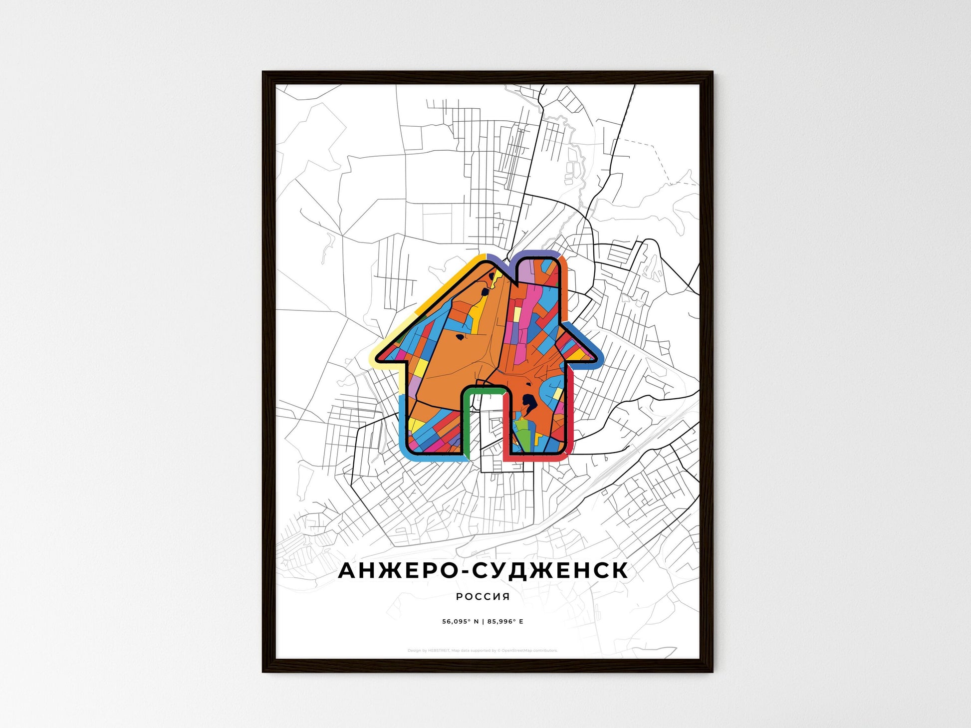 Anzhero-Sudzhensk Russia wedding art map with home icon