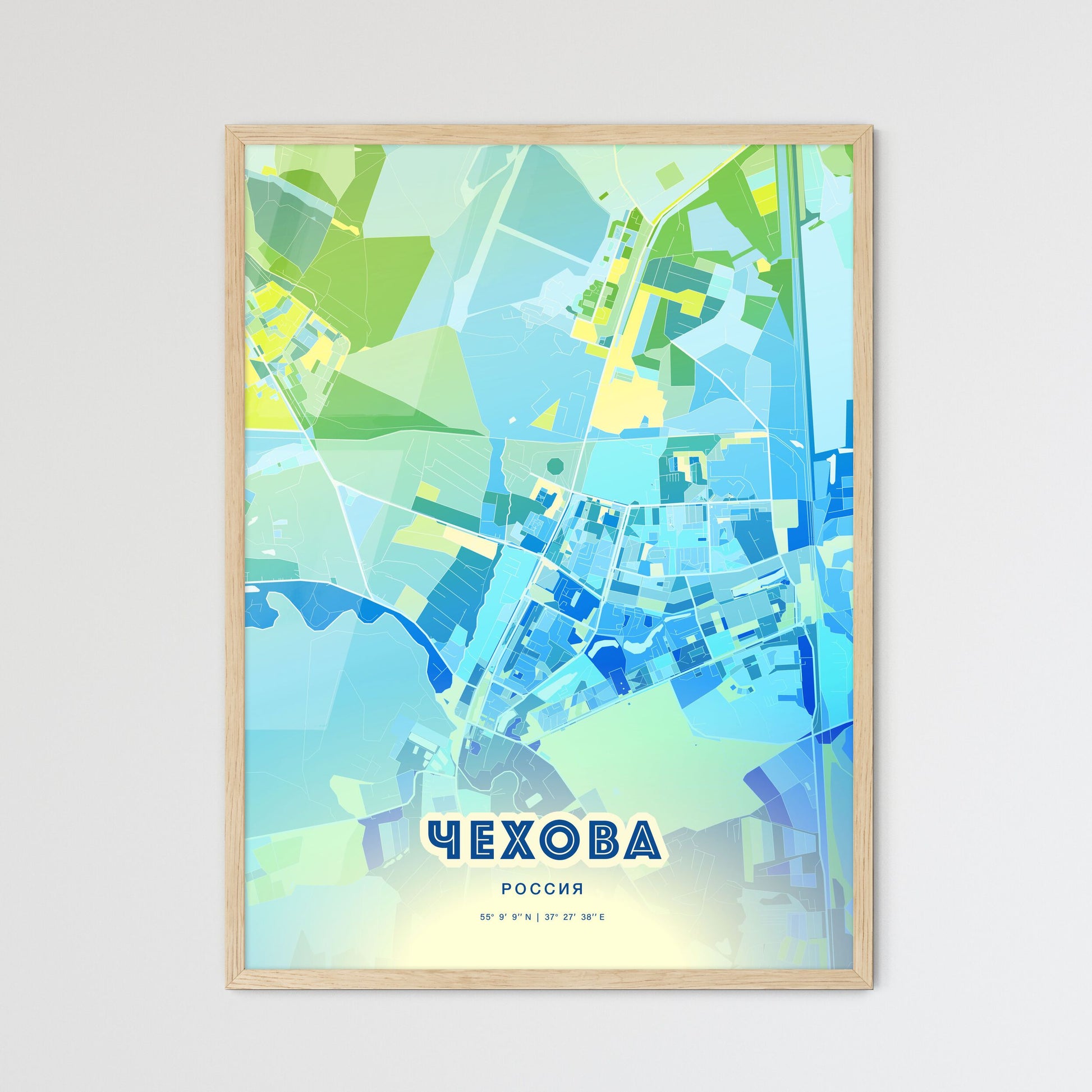 Colorful CHEKHOV RUSSIA Fine Art Map Cool Blue