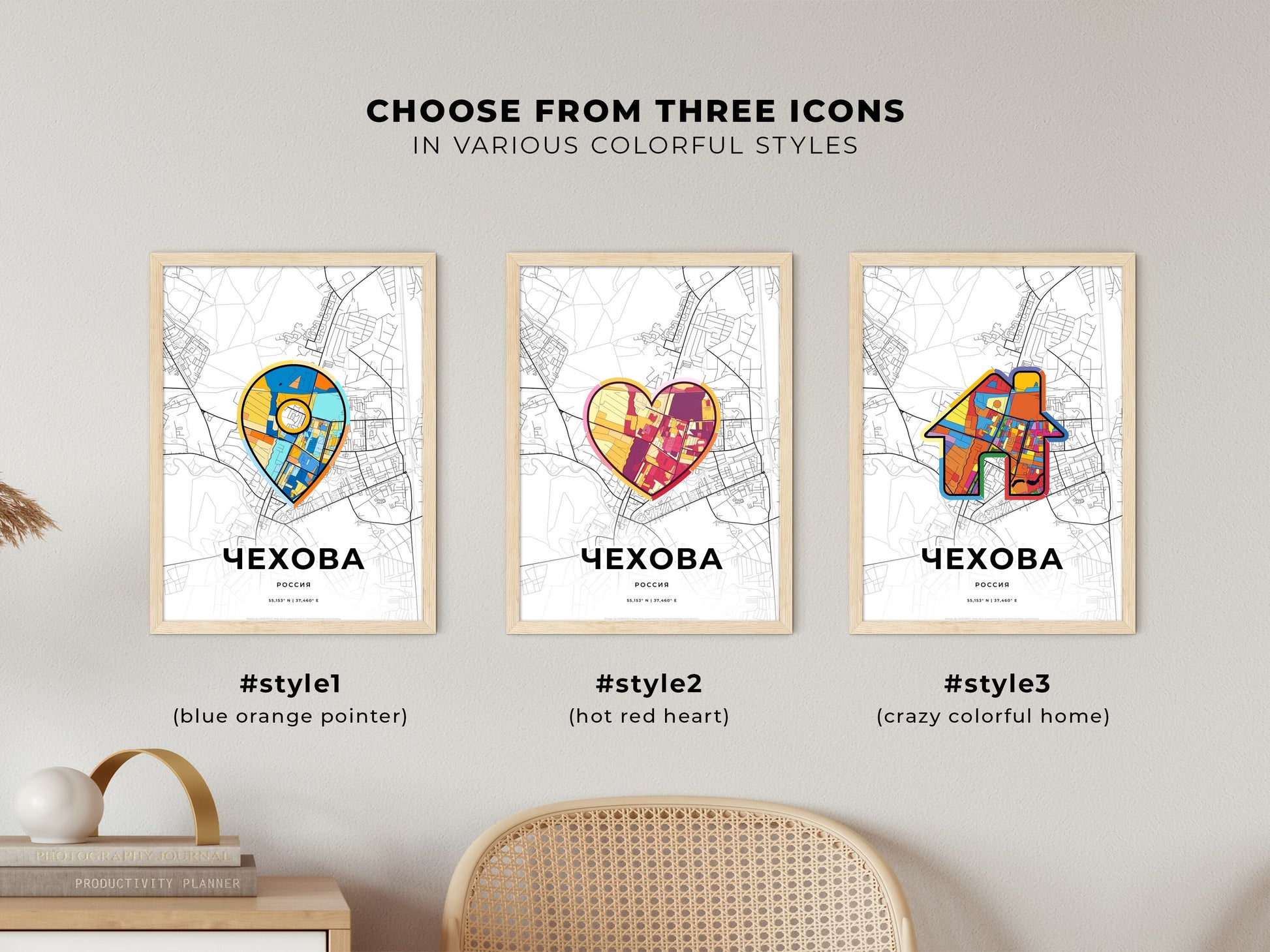 Chekhov Russia maps with colorful icons