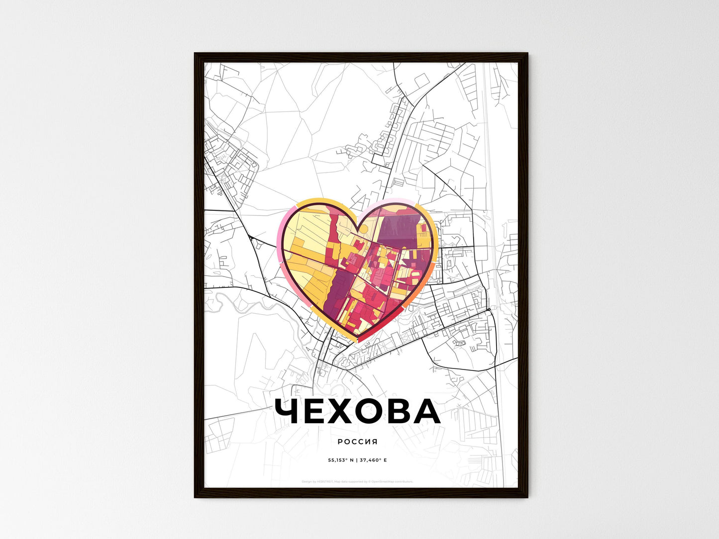 Chekhov Russia wedding art map with heart icon