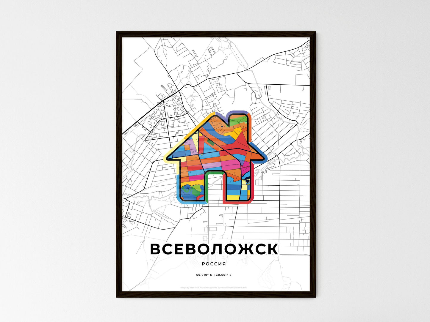 Vsevolozhsk Russia wedding art map with home icon