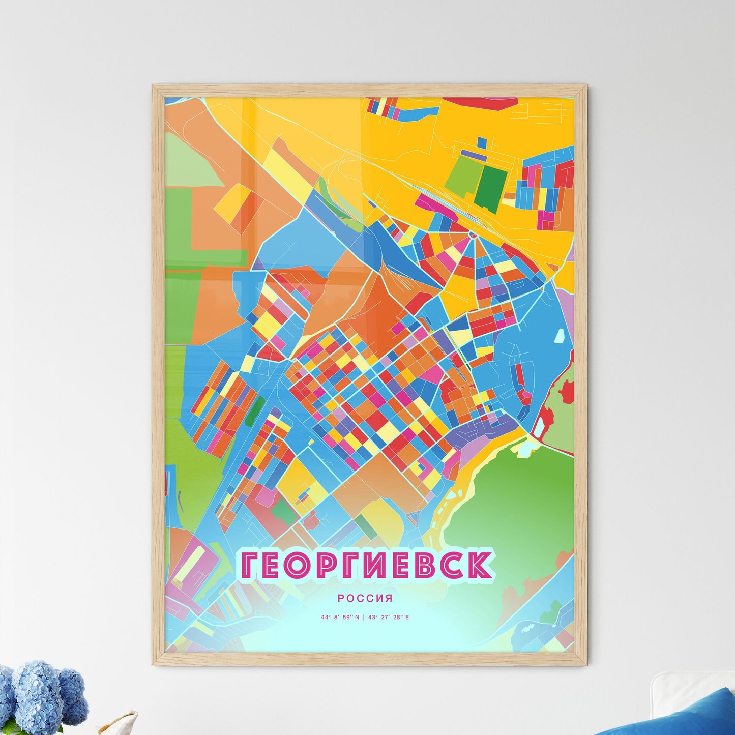 Colorful GEORGIYEVSK RUSSIA Fine Art Map Crazy Colors