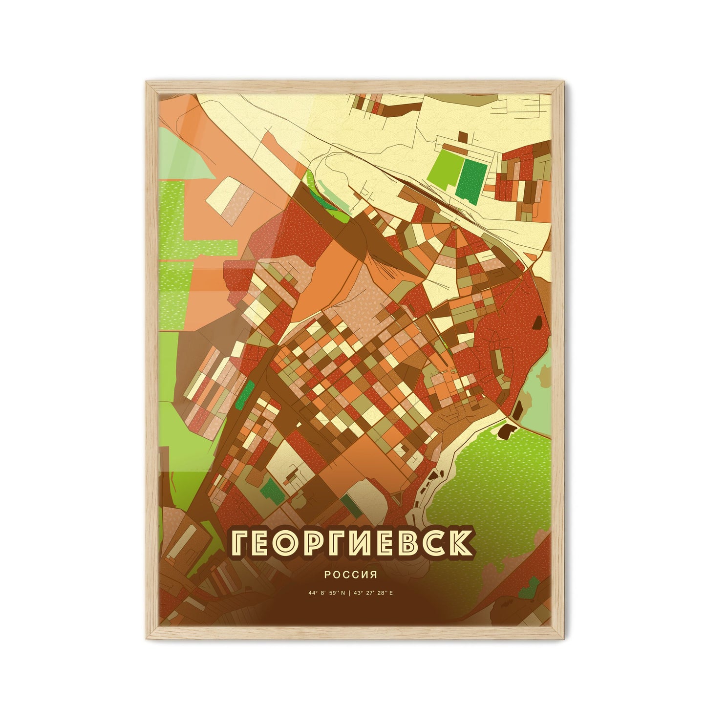 Colorful GEORGIYEVSK RUSSIA Fine Art Map Farmhouse