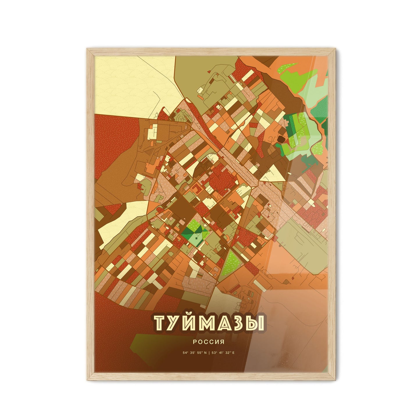 Colorful TUYMAZY RUSSIA Fine Art Map Farmhouse