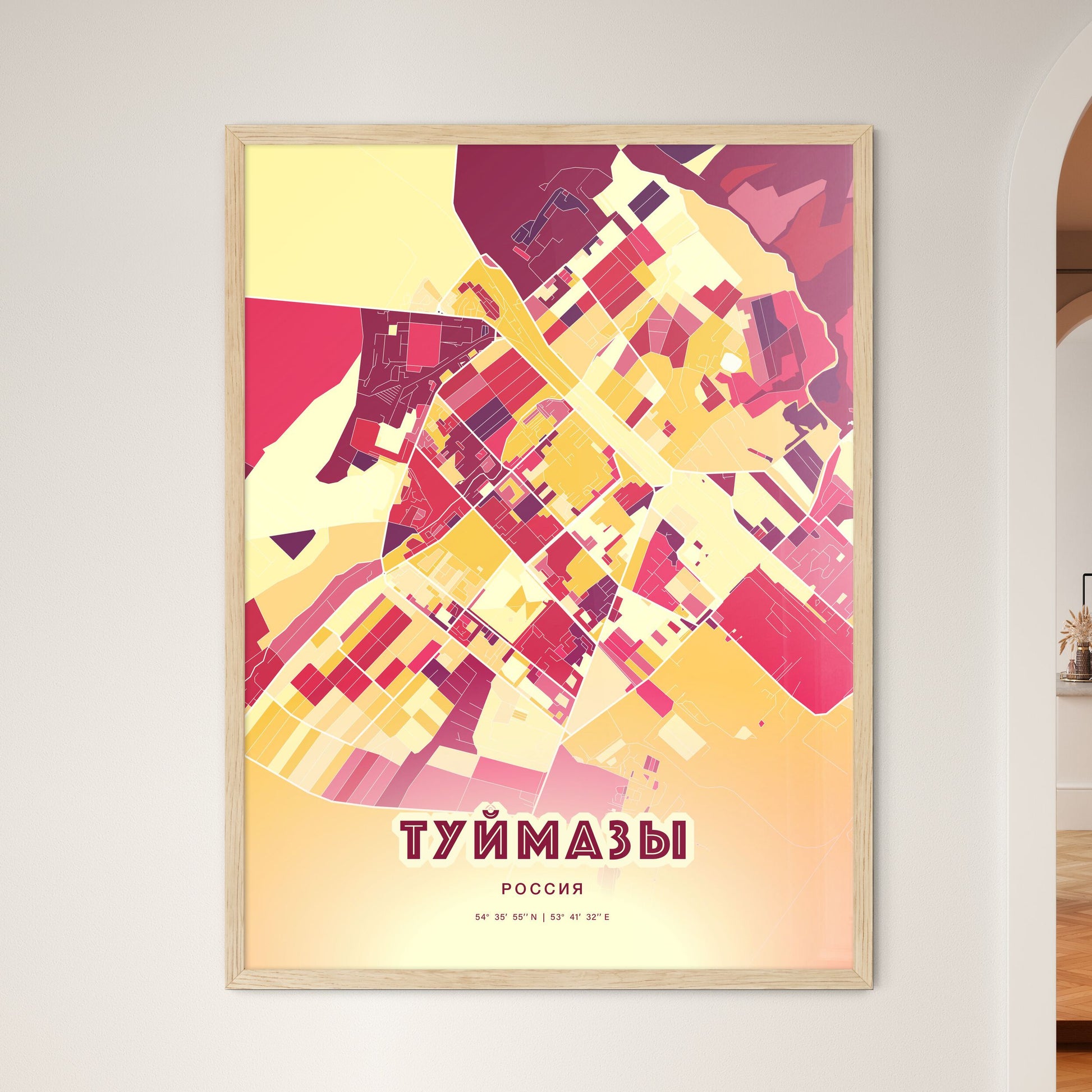 Colorful TUYMAZY RUSSIA Fine Art Map Hot Red