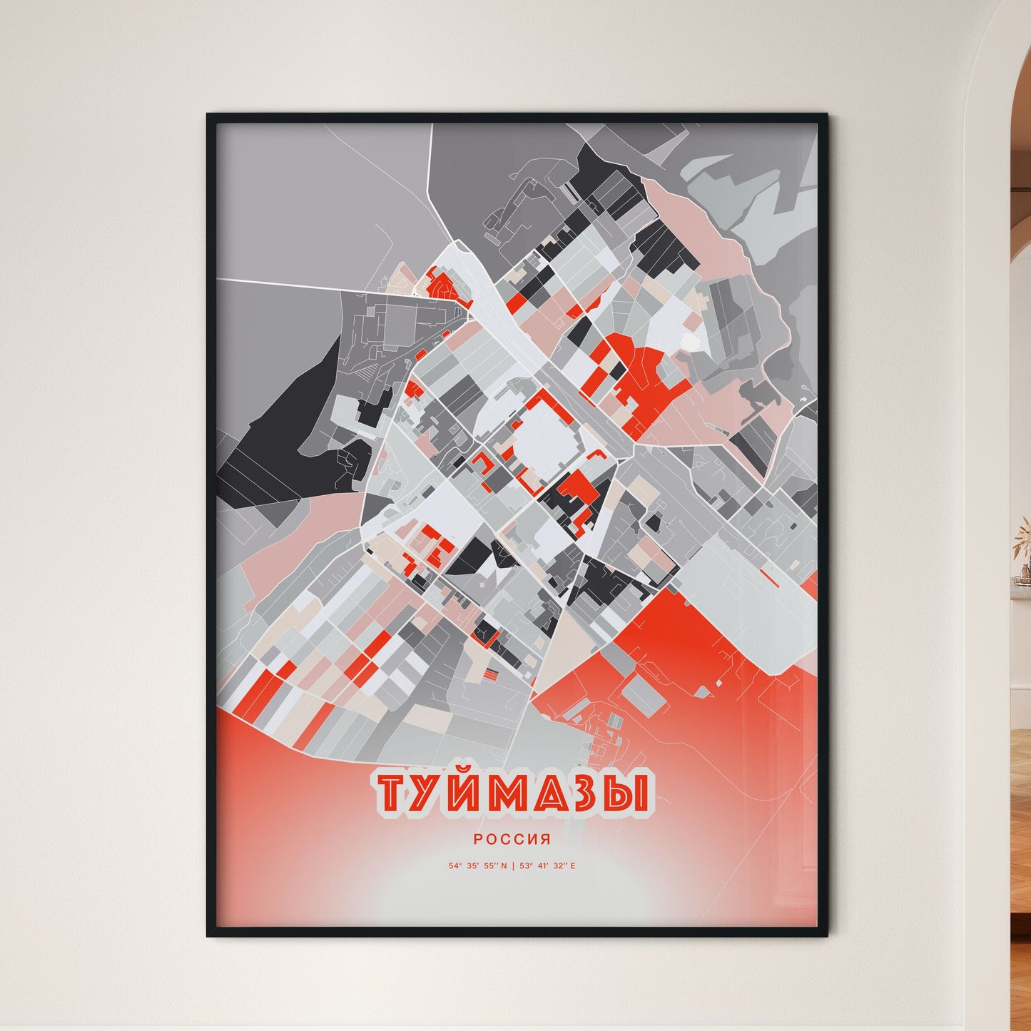 Colorful TUYMAZY RUSSIA Fine Art Map Modern