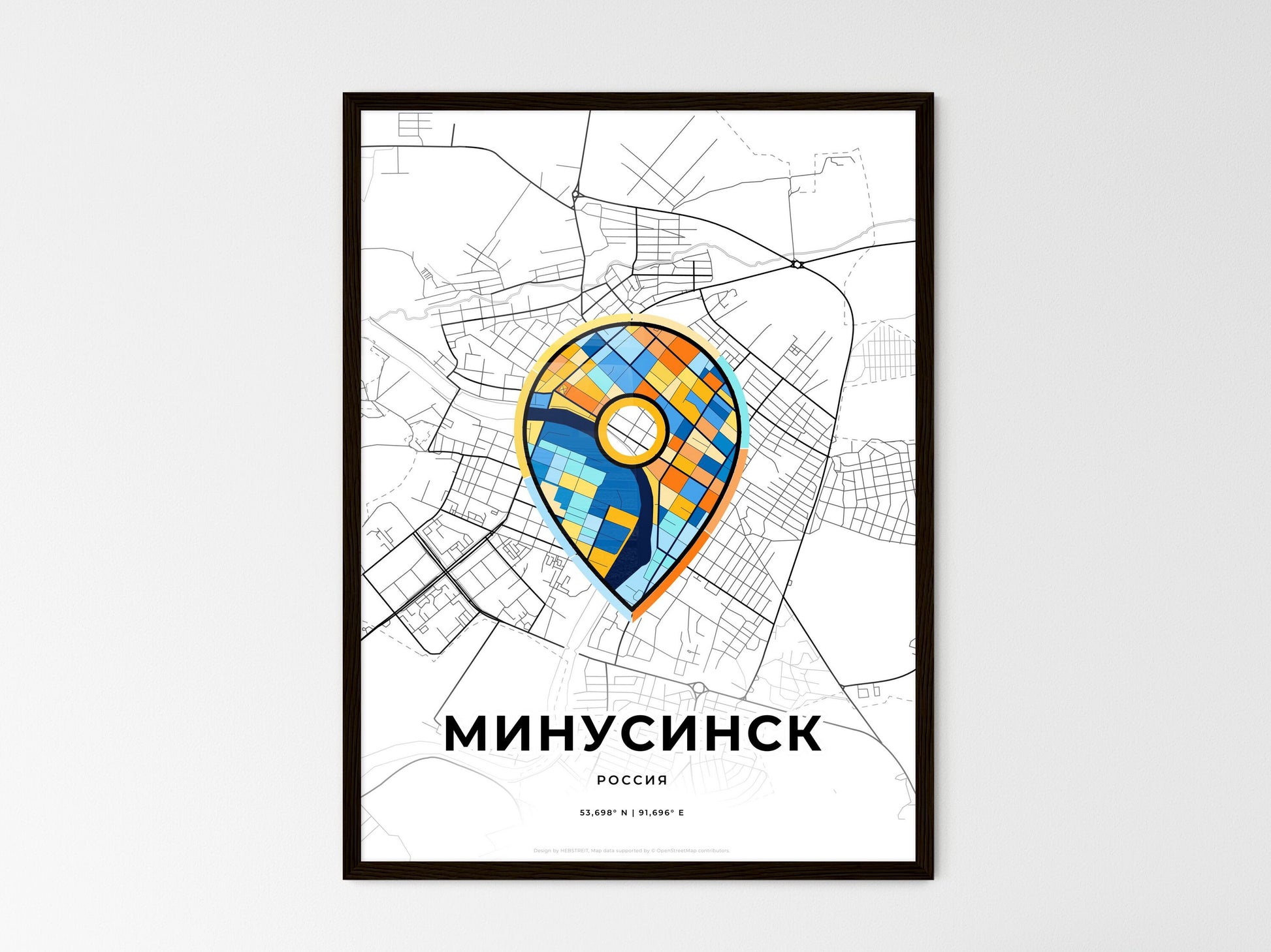 Minusinsk Russia wedding art map with pointer icon