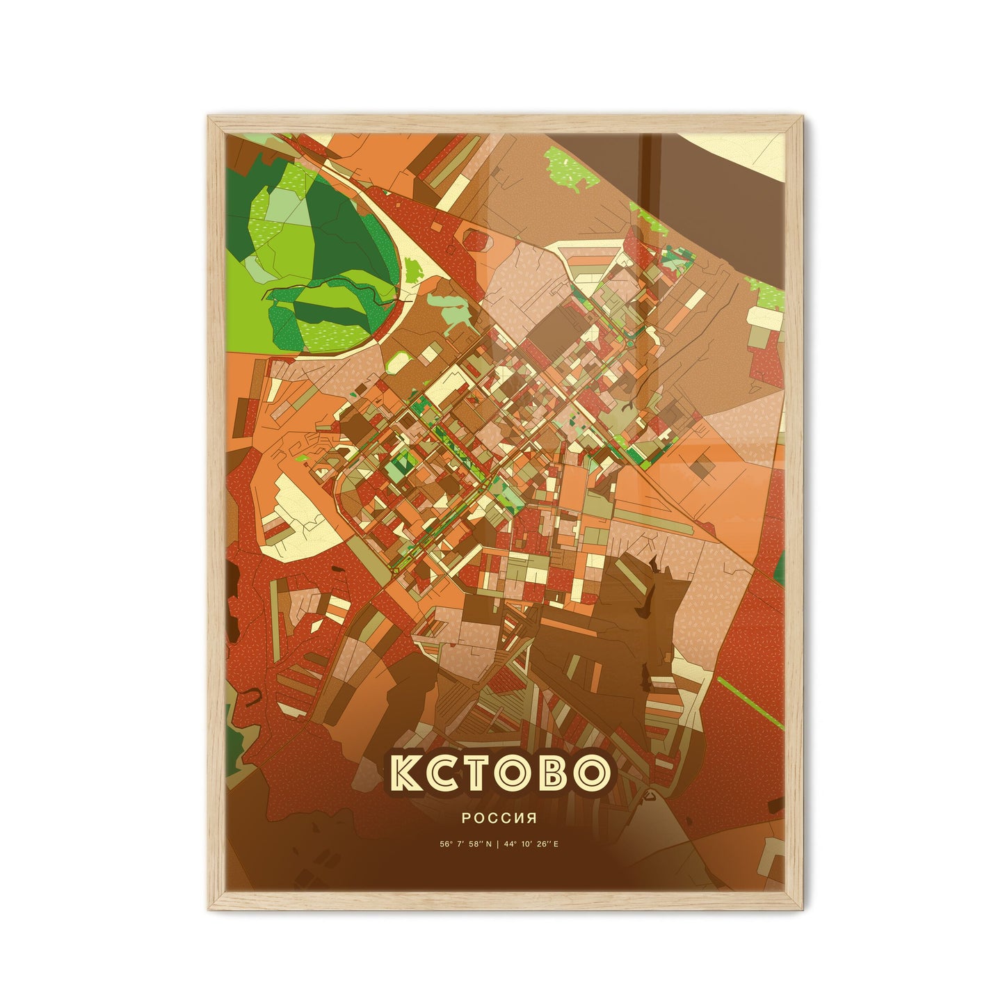 Colorful KSTOVO RUSSIA Fine Art Map Farmhouse