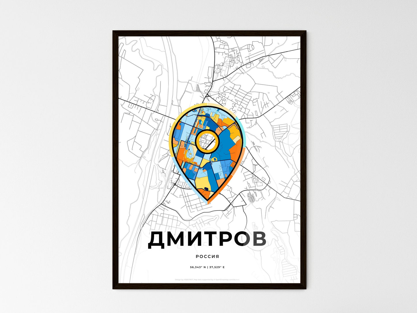 Dmitrov Russia wedding art map with pointer icon