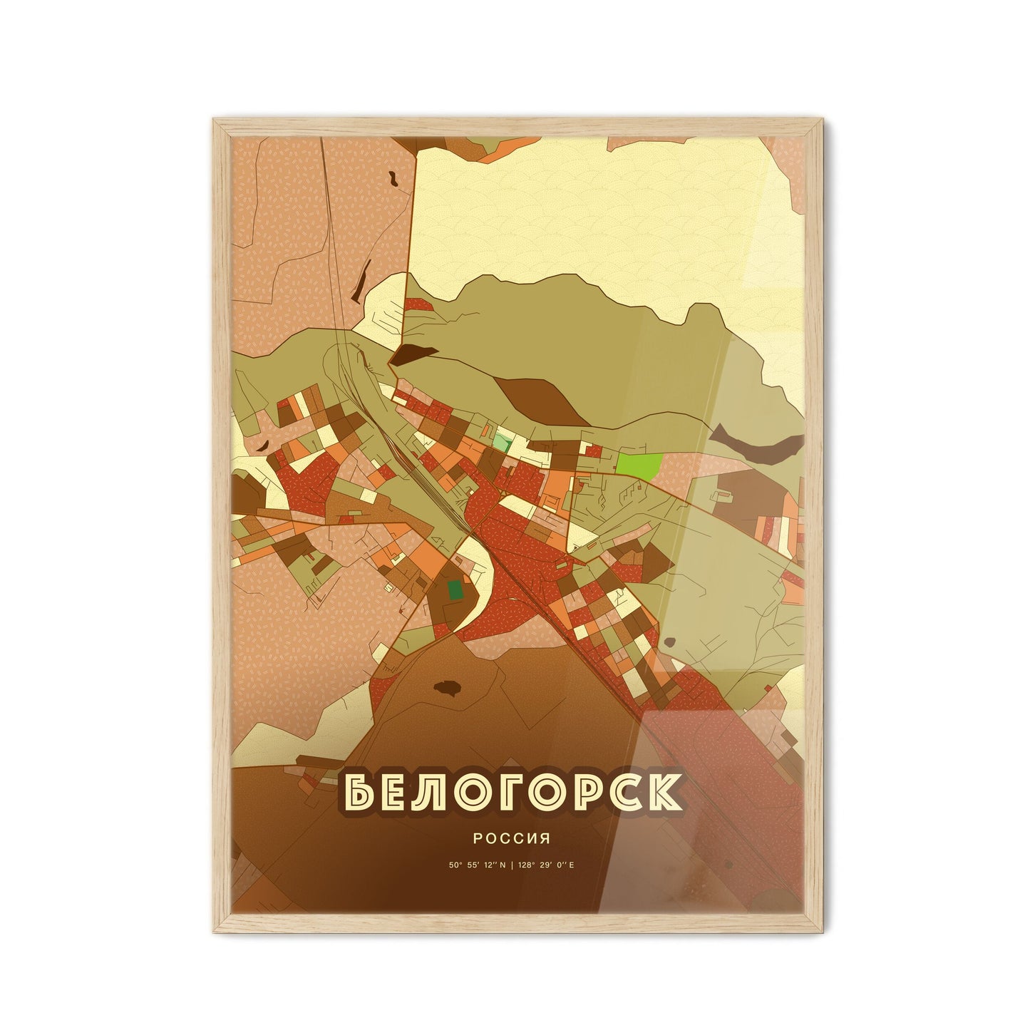 Colorful BELOGORSK RUSSIA Fine Art Map Farmhouse