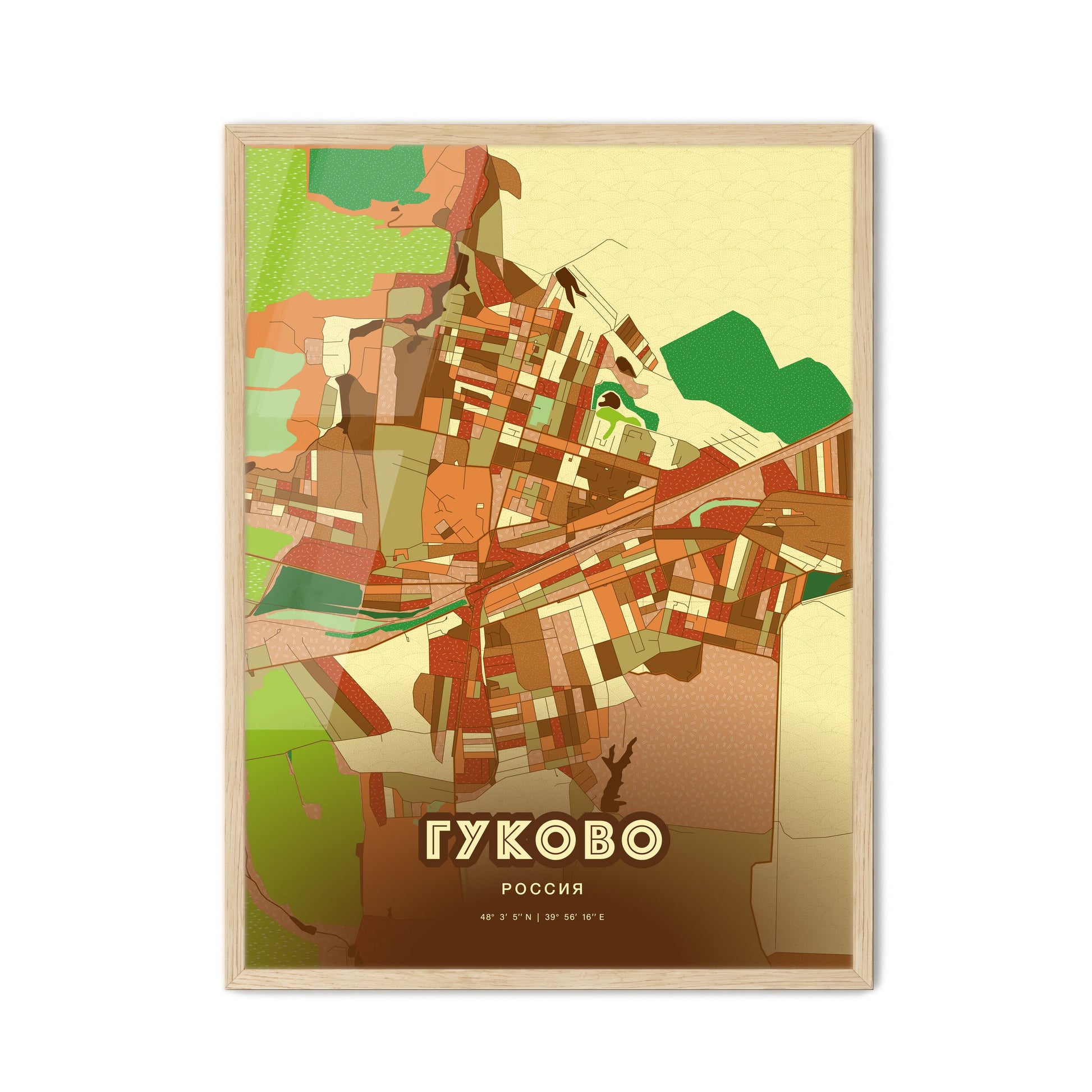 Colorful GUKOVO RUSSIA Fine Art Map Farmhouse