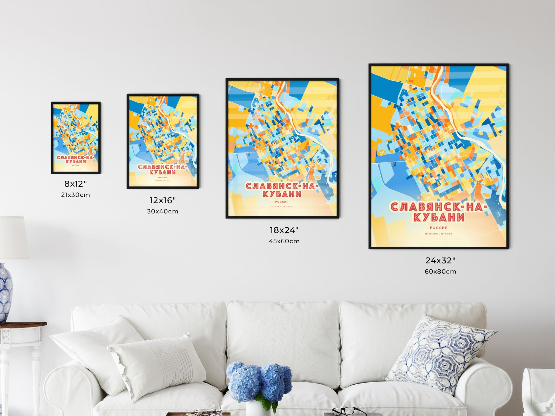 Colorful SLAVYANSK-NA-KUBANI RUSSIA Fine Art Map Blue Orange