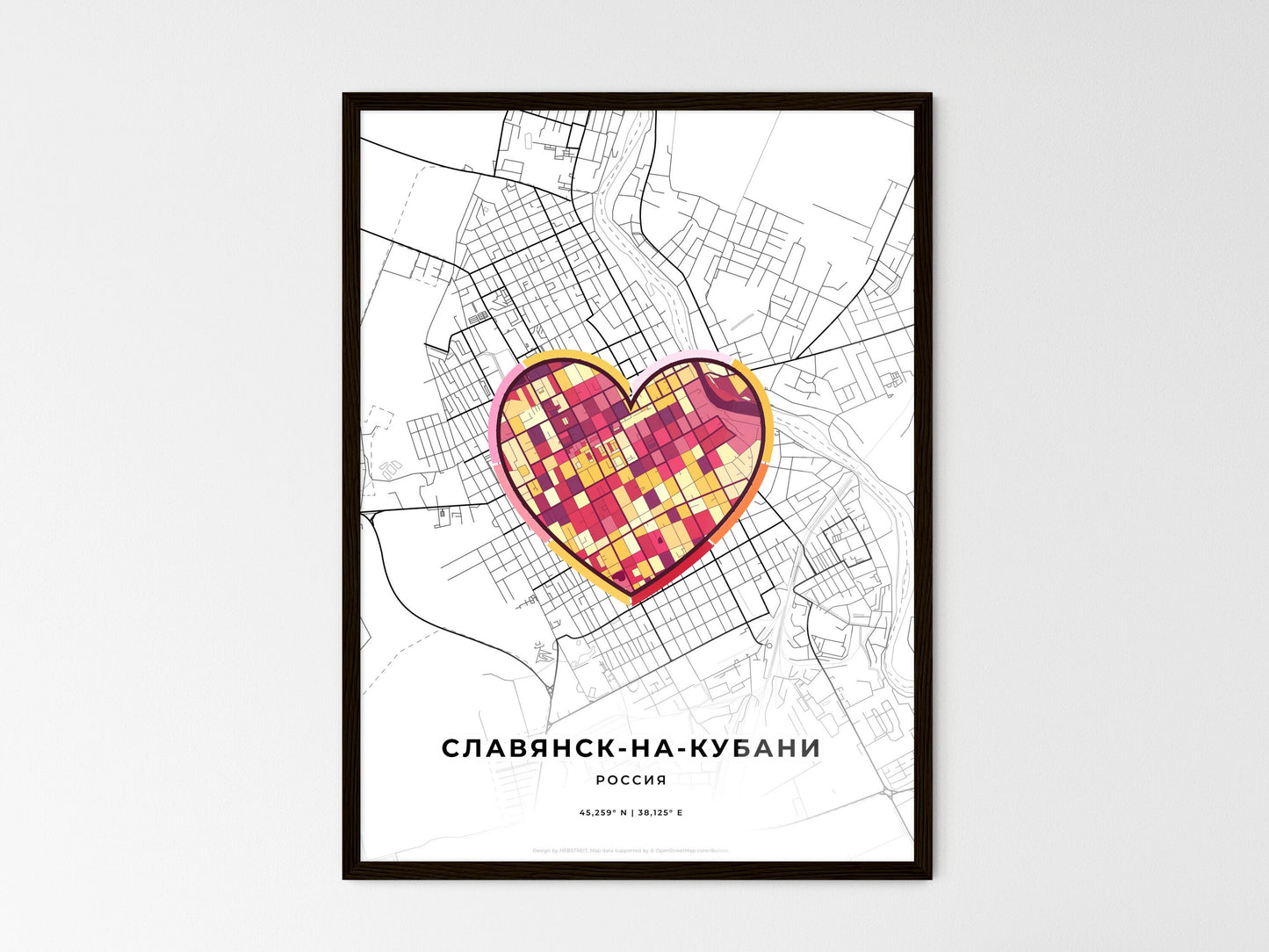 Slavyansk-Na-Kubani Russia wedding art map with heart icon