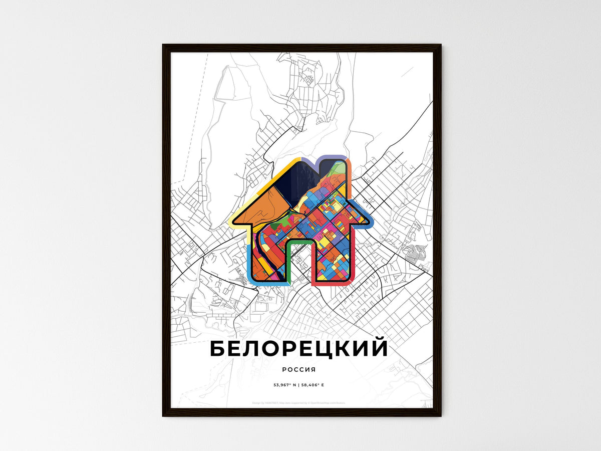 Beloretsk Russia wedding art map with home icon
