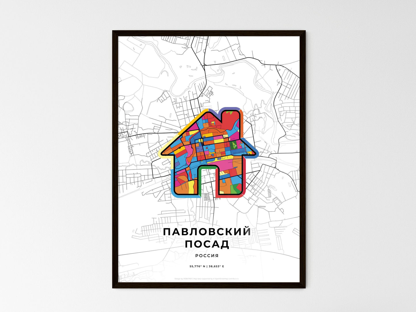 Pavlovsky Posad Russia wedding art map with home icon