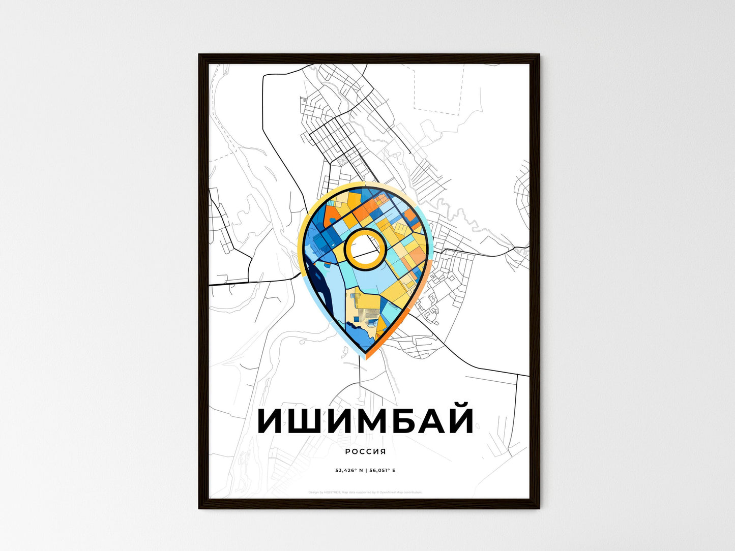 Ishimbay Russia wedding art map with pointer icon