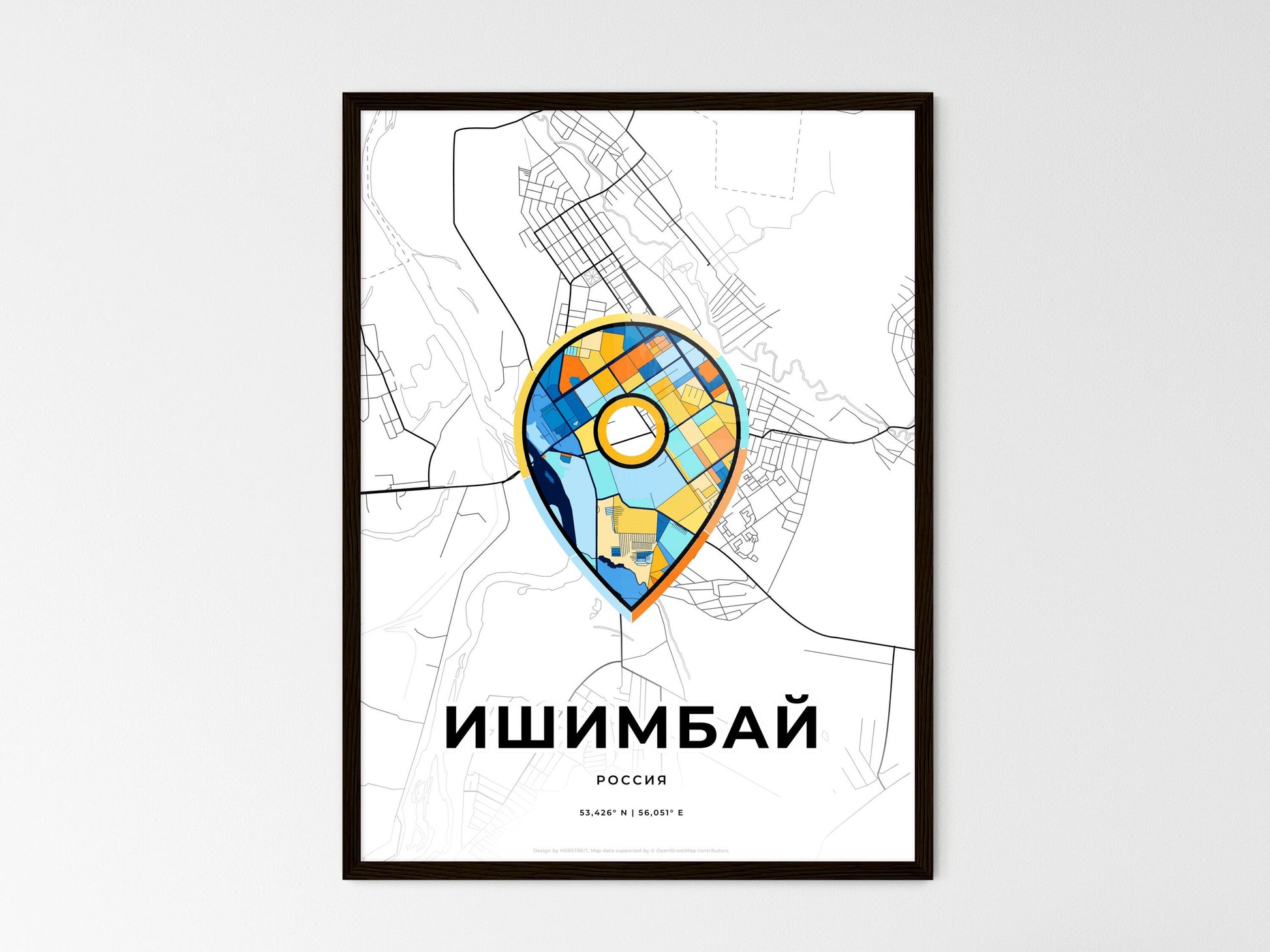Ishimbay Russia wedding art map with pointer icon