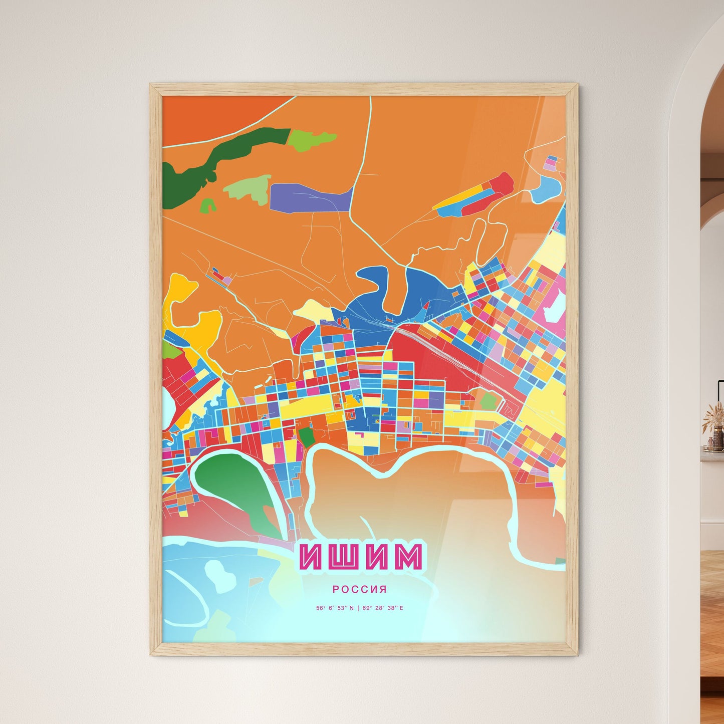 Colorful ISHIM RUSSIA Fine Art Map Crazy Colors