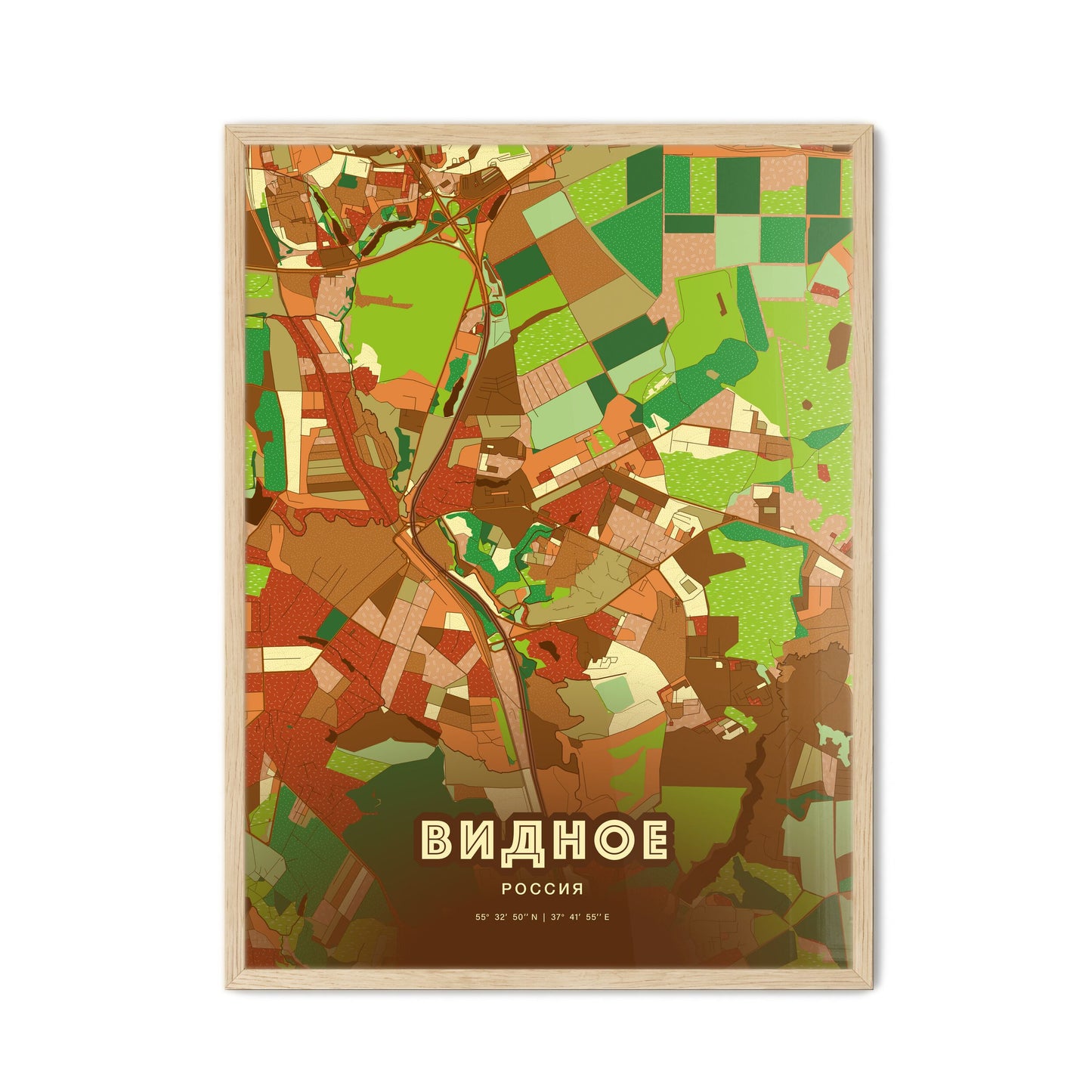 Colorful VIDNOYE RUSSIA Fine Art Map Farmhouse